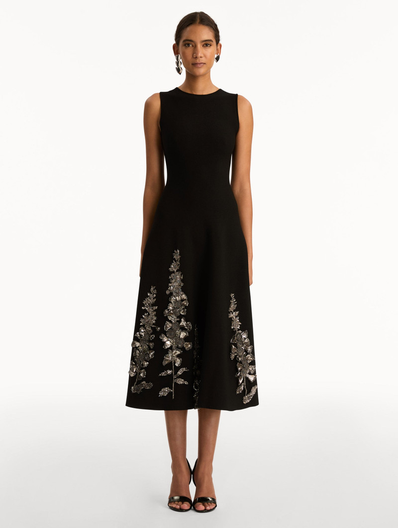Oscar de la Renta FOXGLOVE SEQUIN EMBROIDERED KNIT DRESS outlook