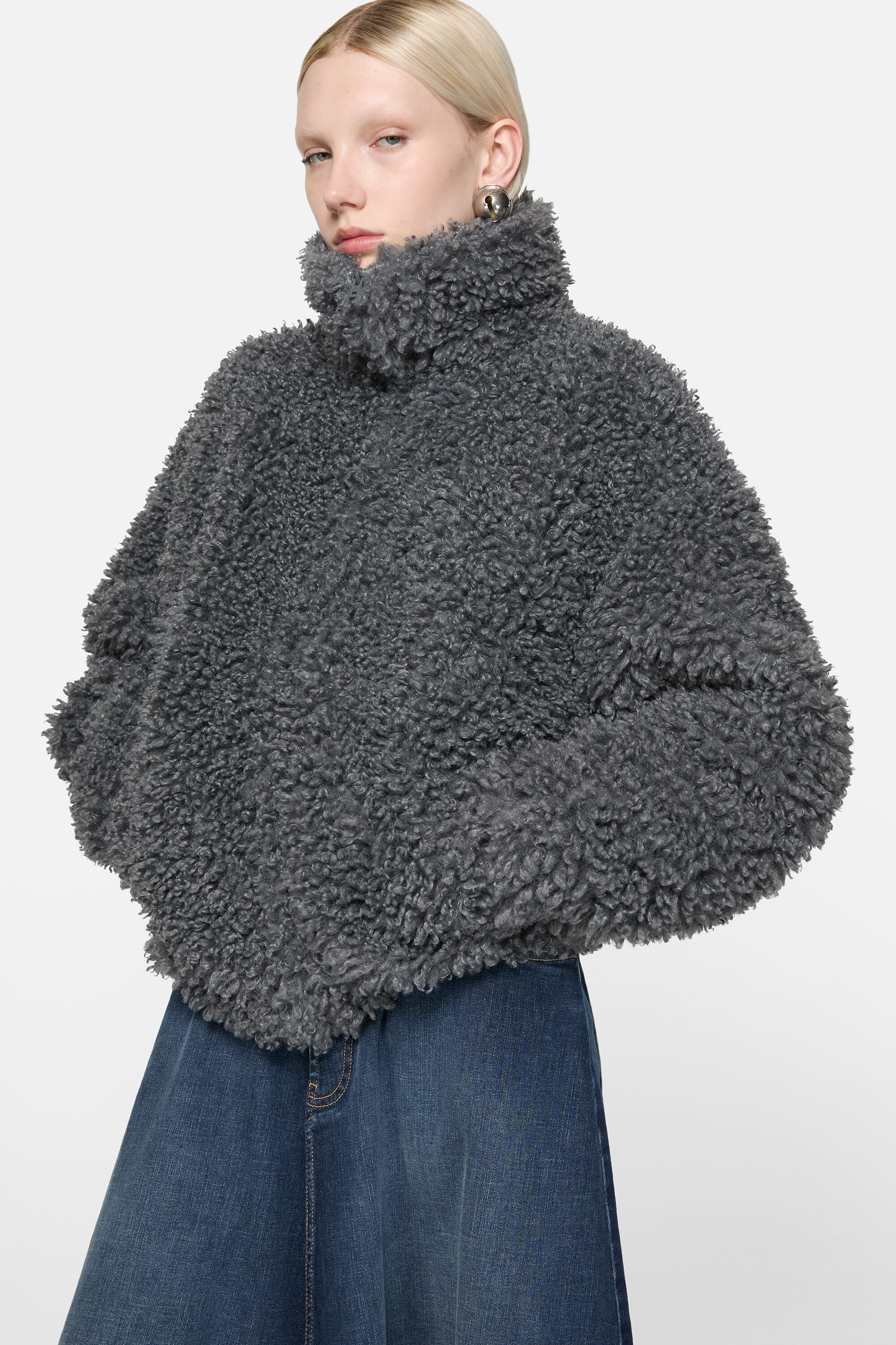 Faux fur bomber jacket - Carbon grey - 4