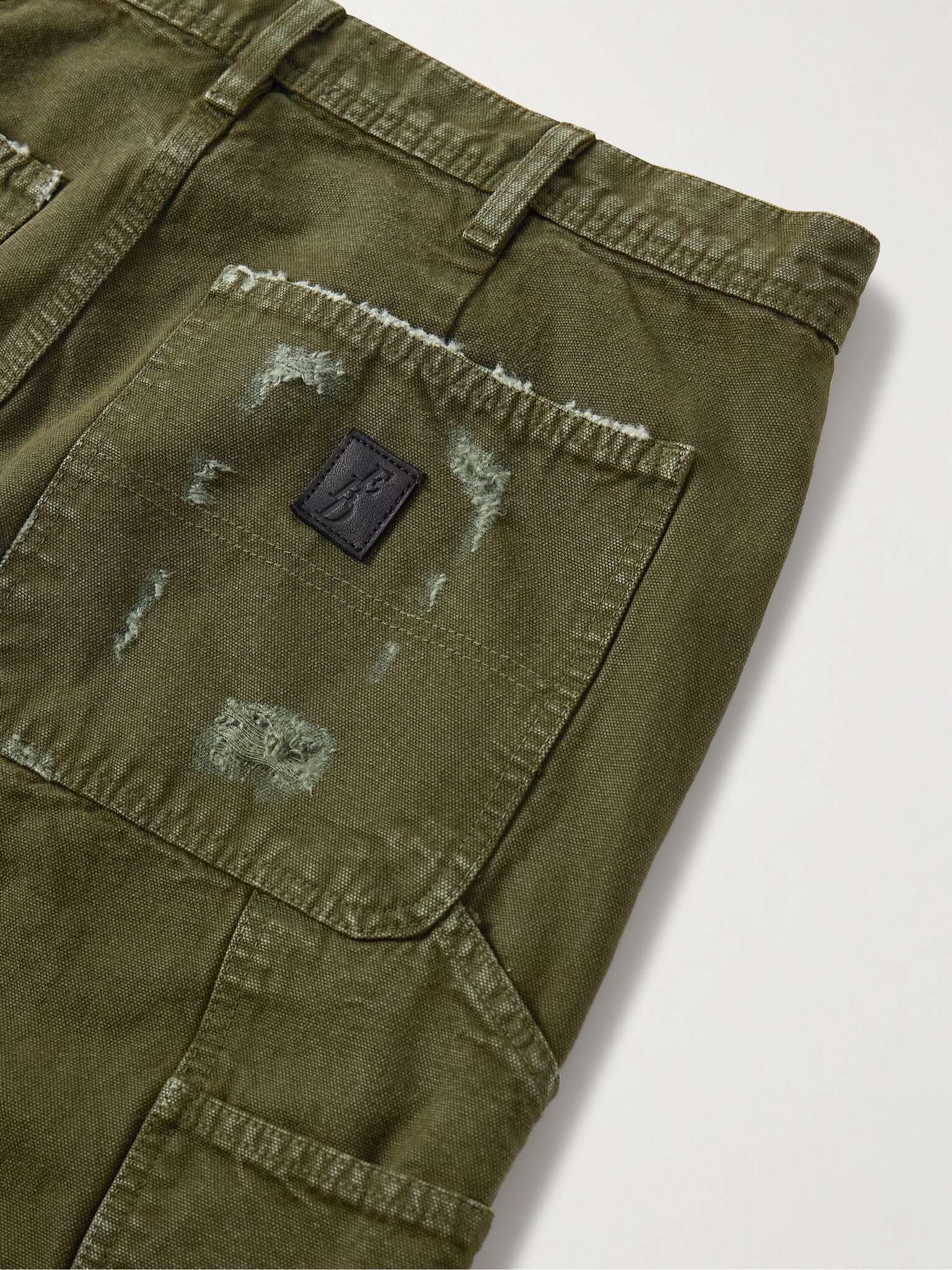Straight-Leg Distressed Cotton-Canvas Trousers - 5