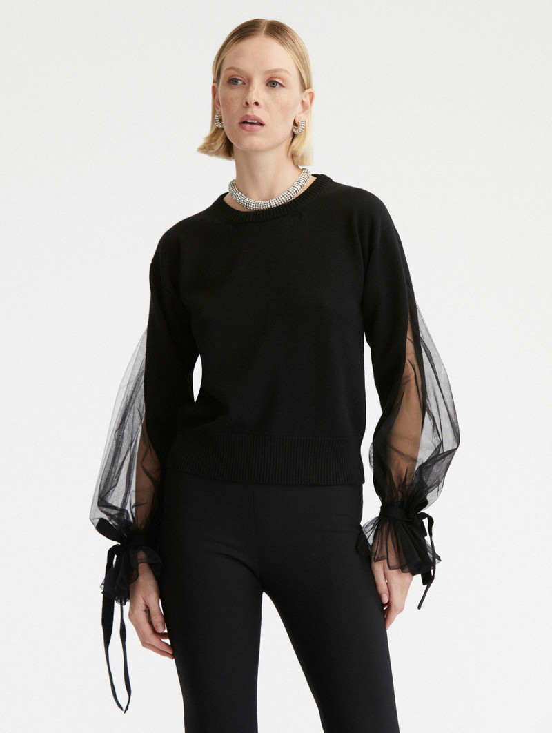TULLE INSET LONG SLEEVE PULLOVER 1