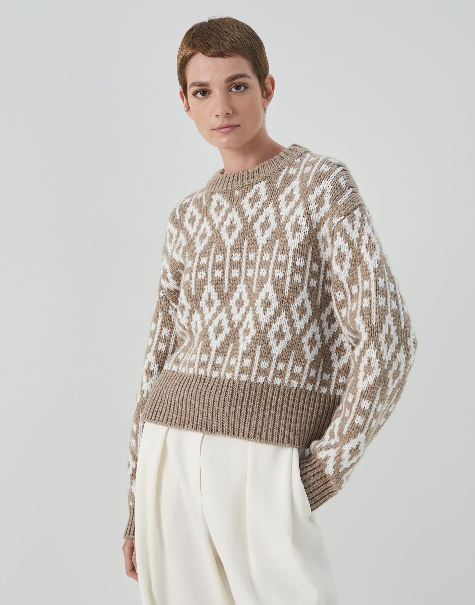 Dazzling Vintage Jacquard sweater in cashmere feather yarn - 1