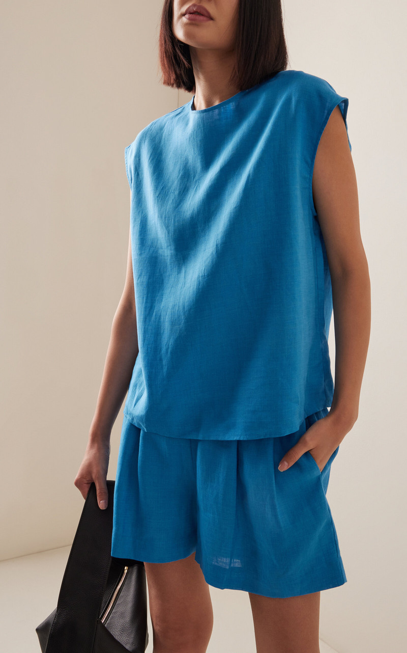 ASCENO Dasha Linen Top blue outlook