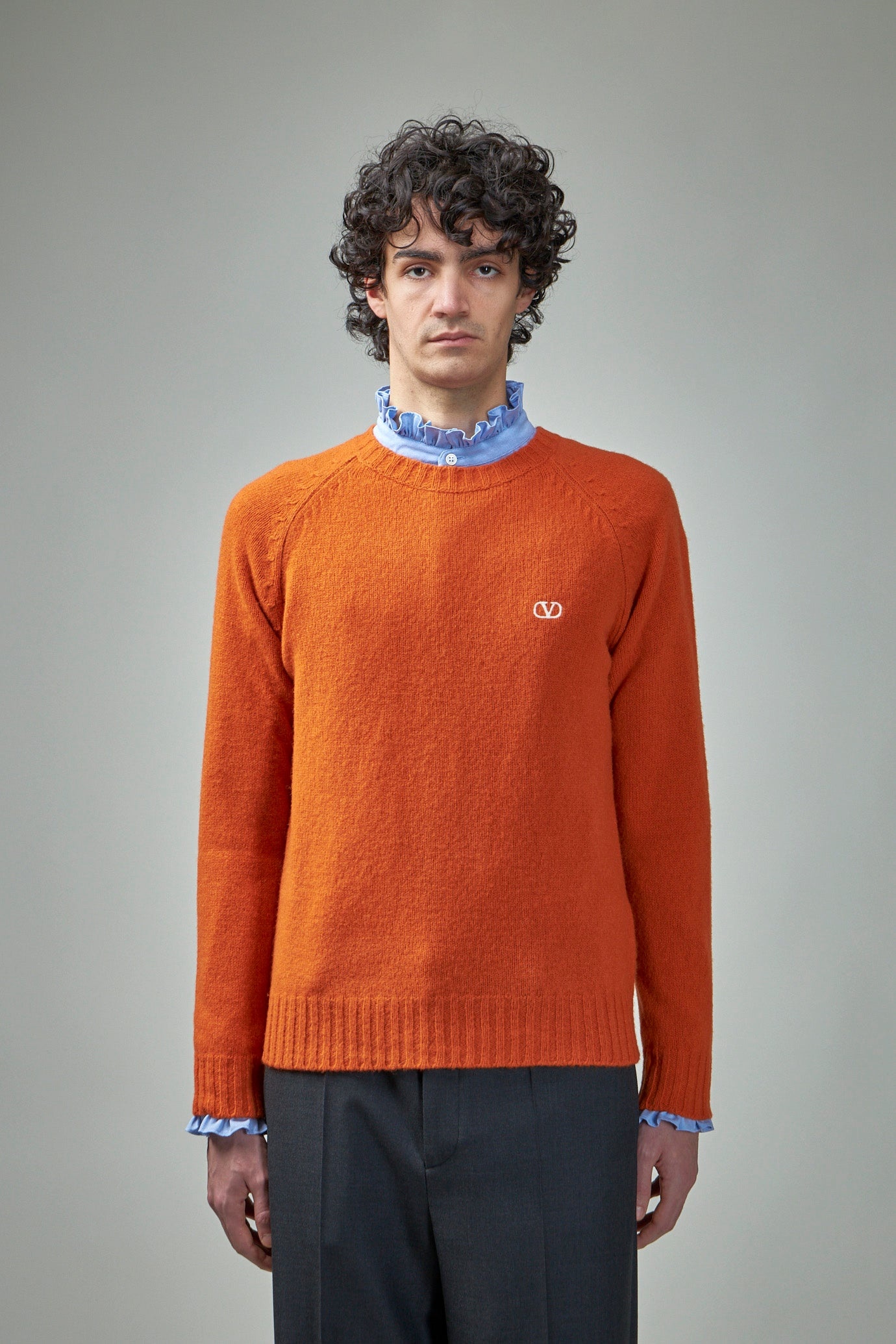 Shetland Wool Crewneck Jumper with Vlogo Embroidery - 1