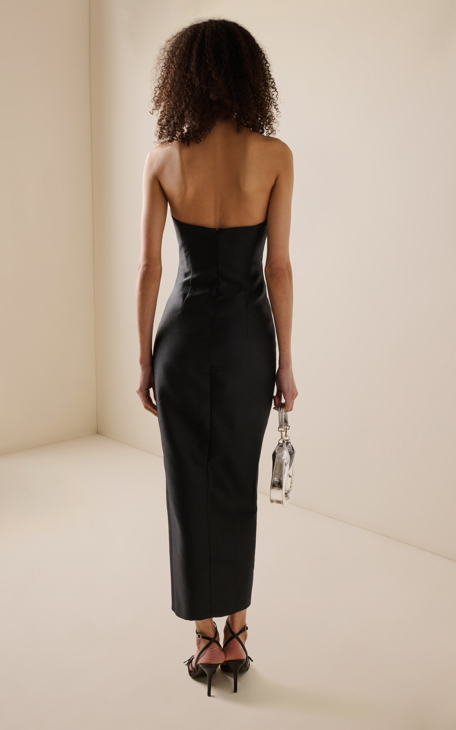 Crepe Duchesse Strapless Midi Dress black/white - 4