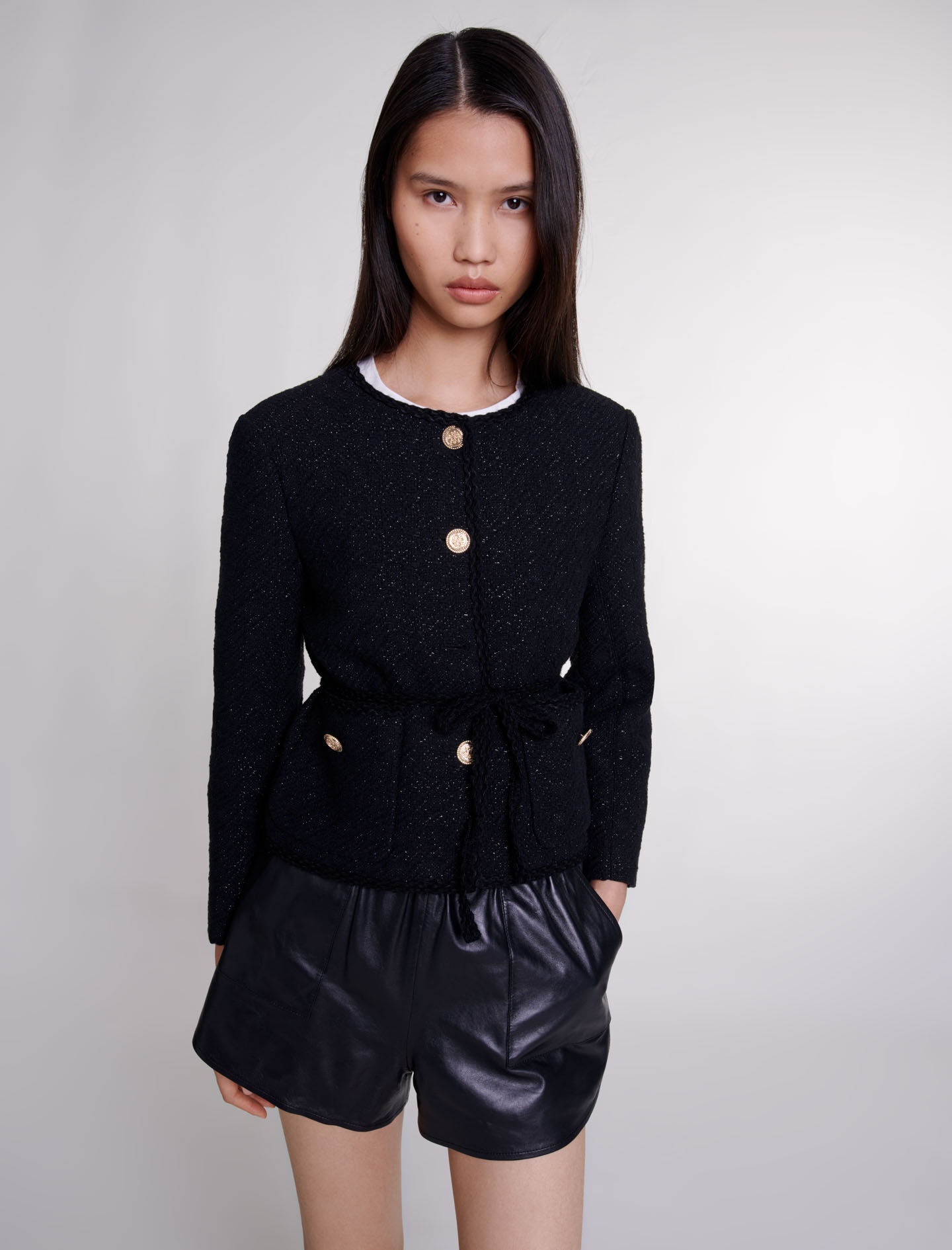 Belted shiny tweed jacket - 5