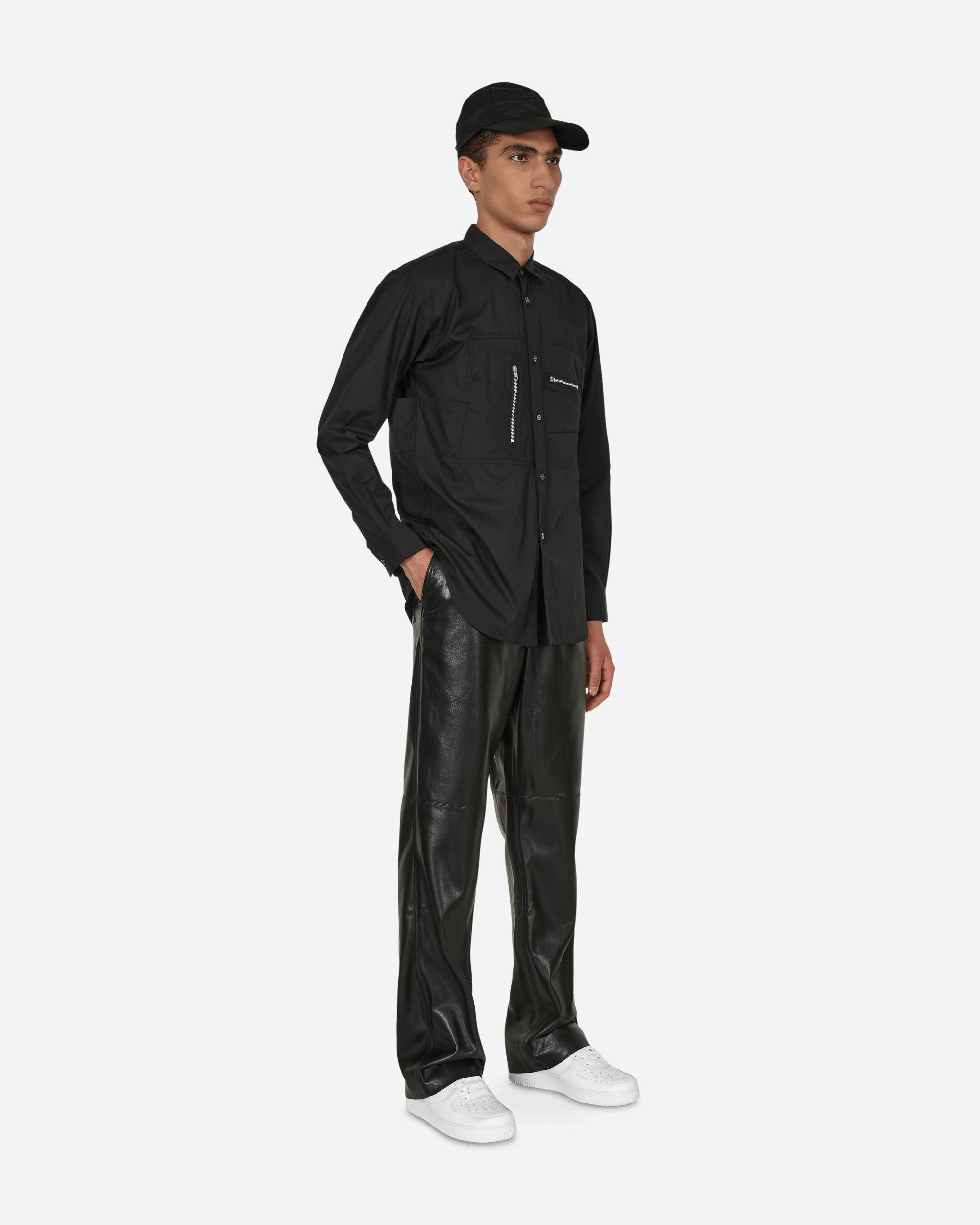 Poplin Zip Shirt Black - 4