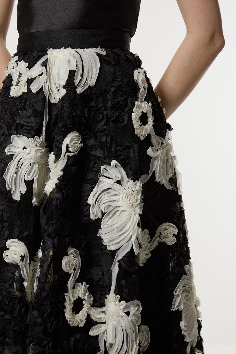Rosette Mono Textured Woven Prom Skirt 3