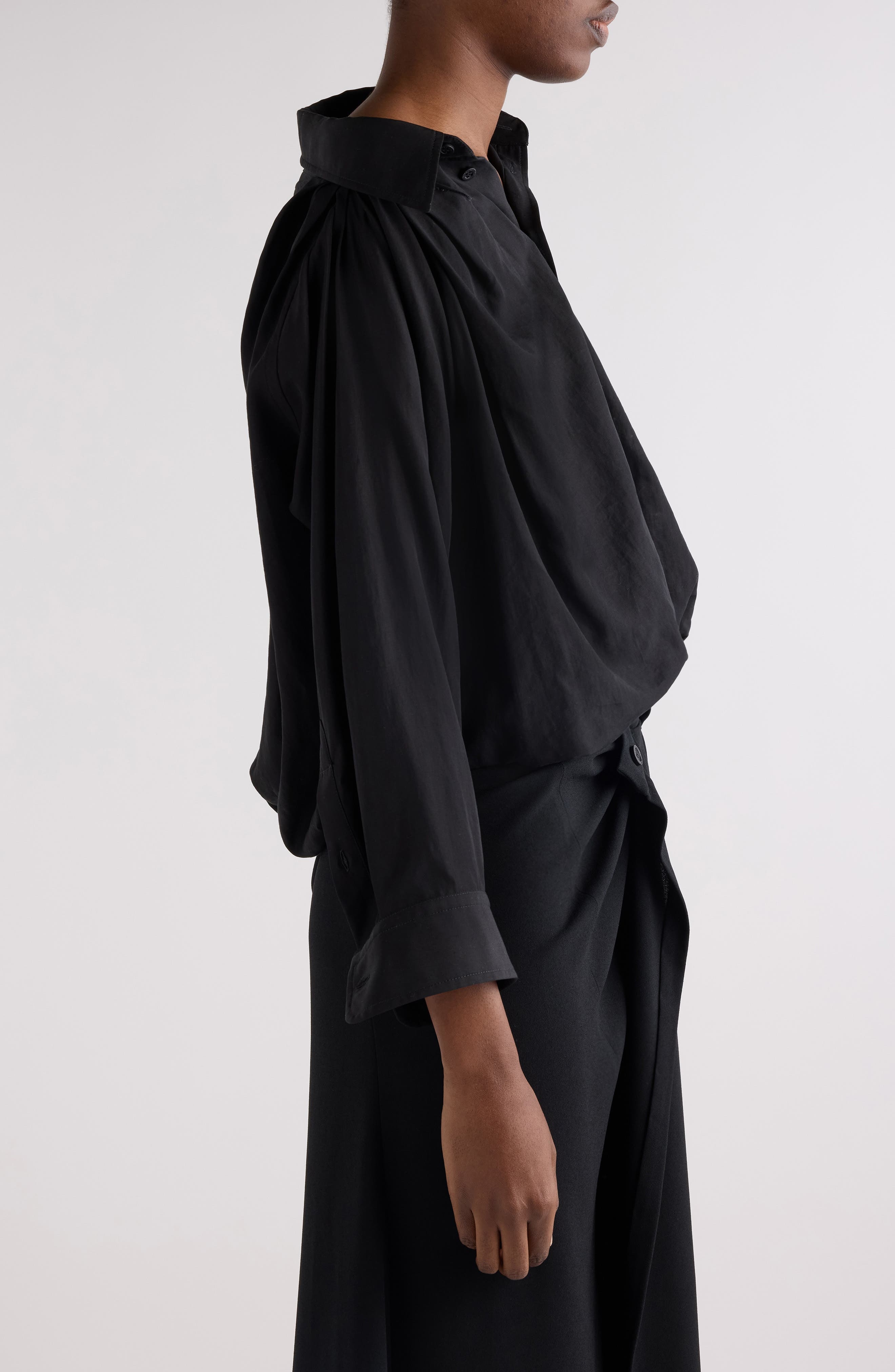 Balenciaga One-Shoulder Button-Up Shirt in 1000 Black at Nordstrom - 4