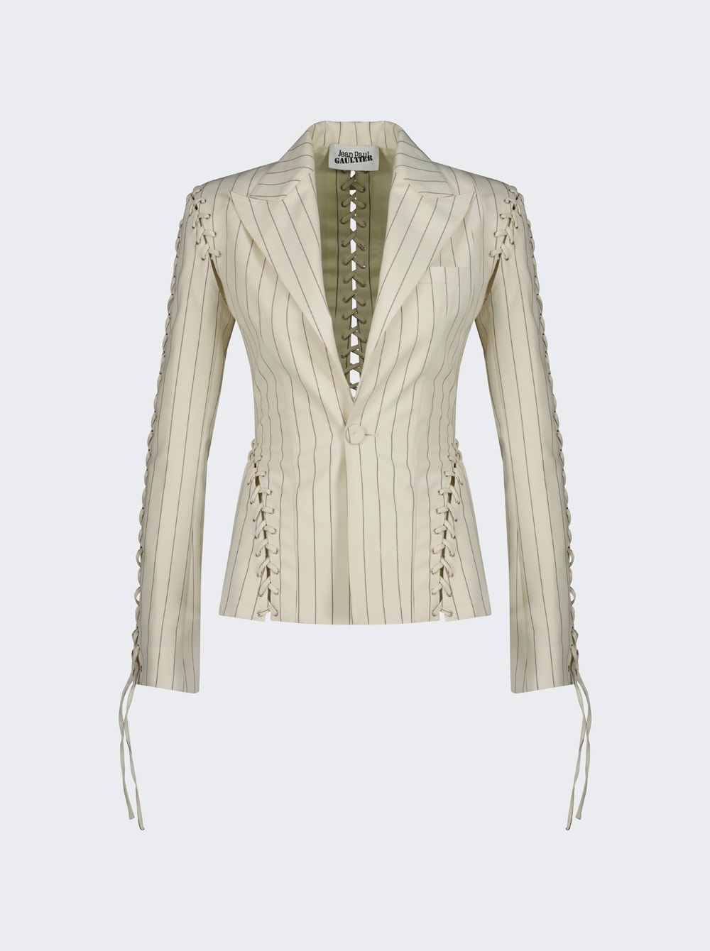 Flowers Striped Laced Jacket Ecru - 1