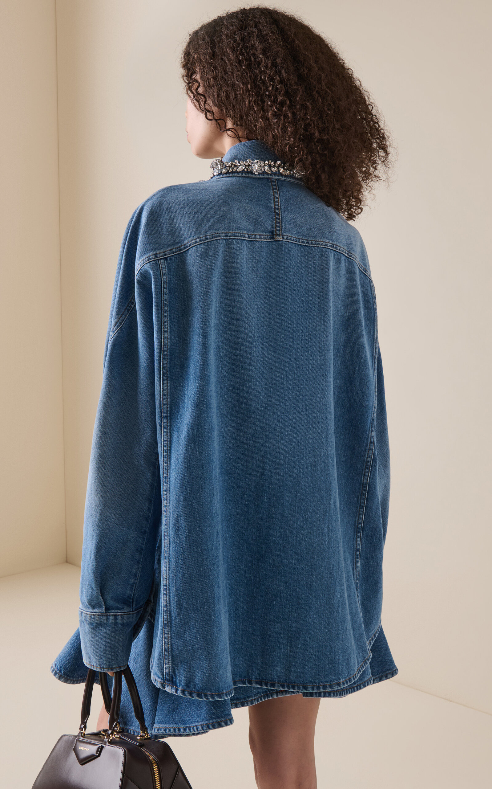 Short Cocoon Embellished Denim Shirt blue - 4