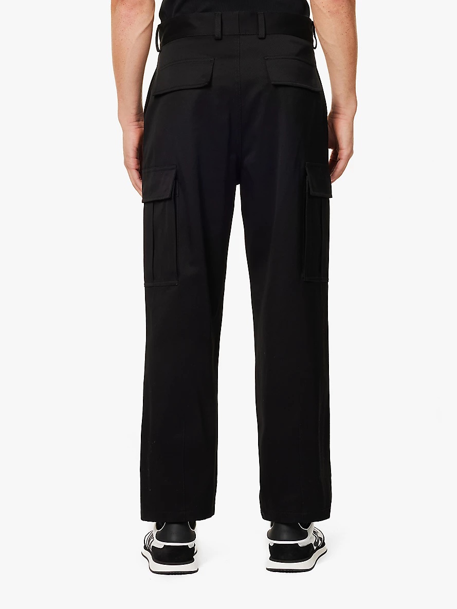 Logo-embroidery mid-rise straight-leg cotton-blend twill trousers - 4