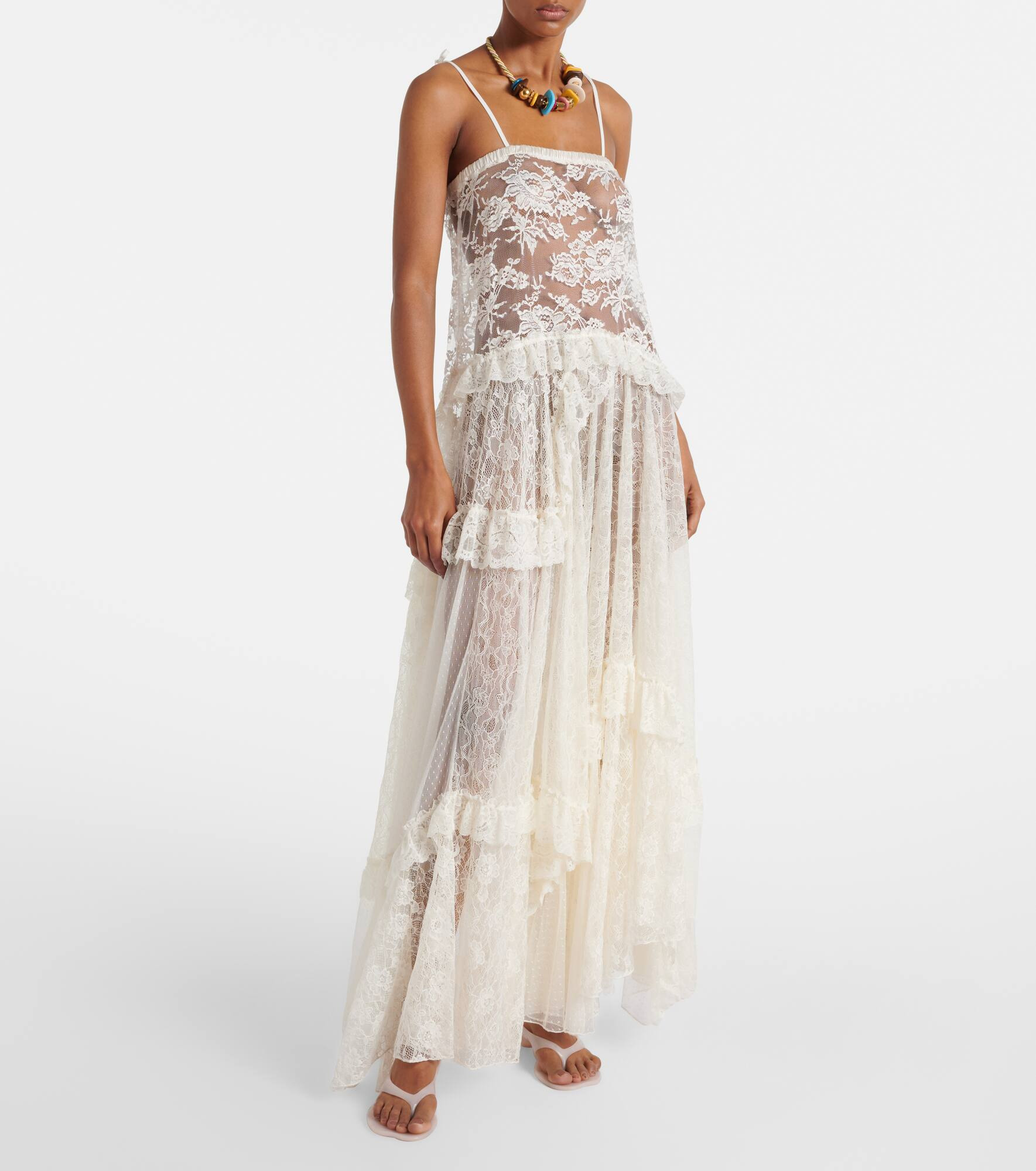 Ruffled sheer lace maxi dress - 2