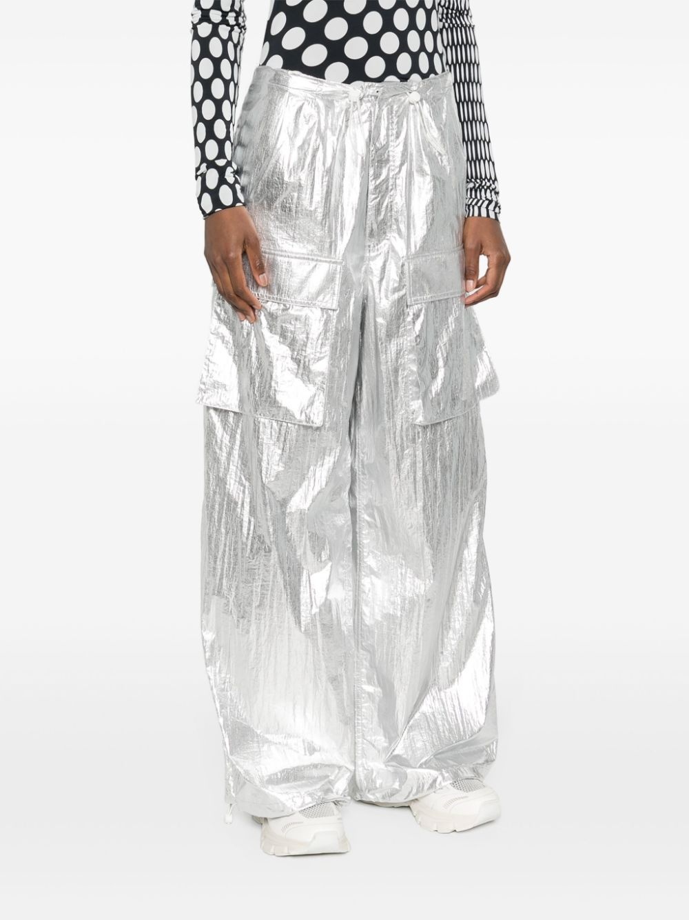 drawstring-fastening metallic trousers - 3