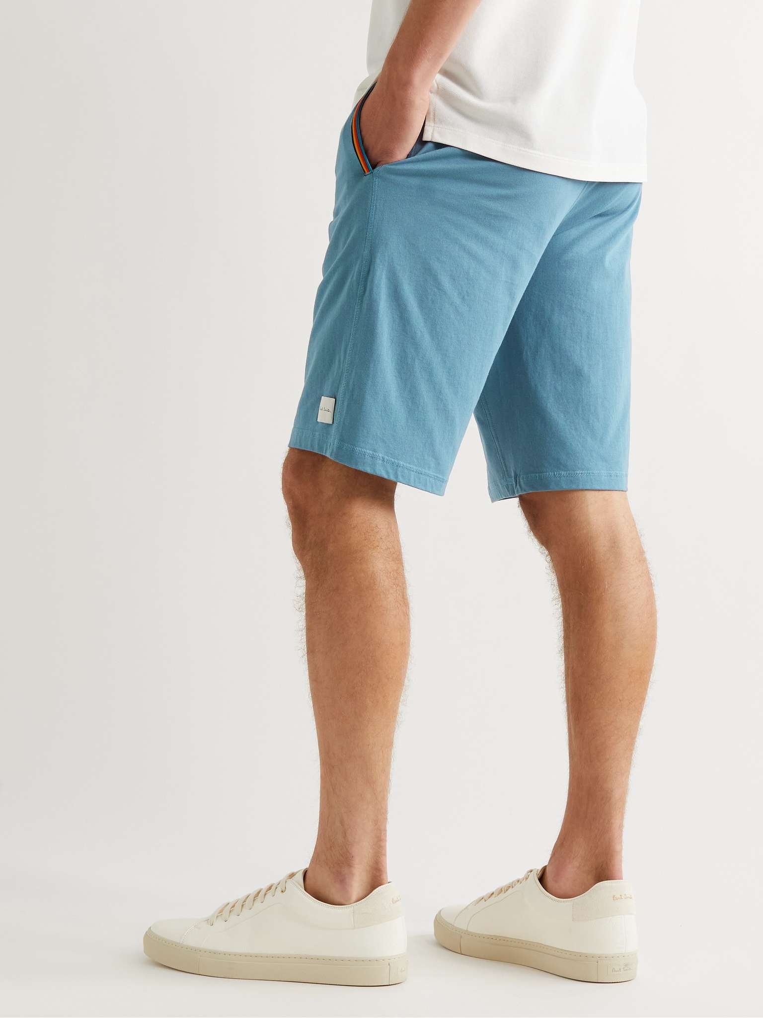 Wide-Leg Webbing-Trimmed Cotton-Jersey Drawstring Shorts - 4