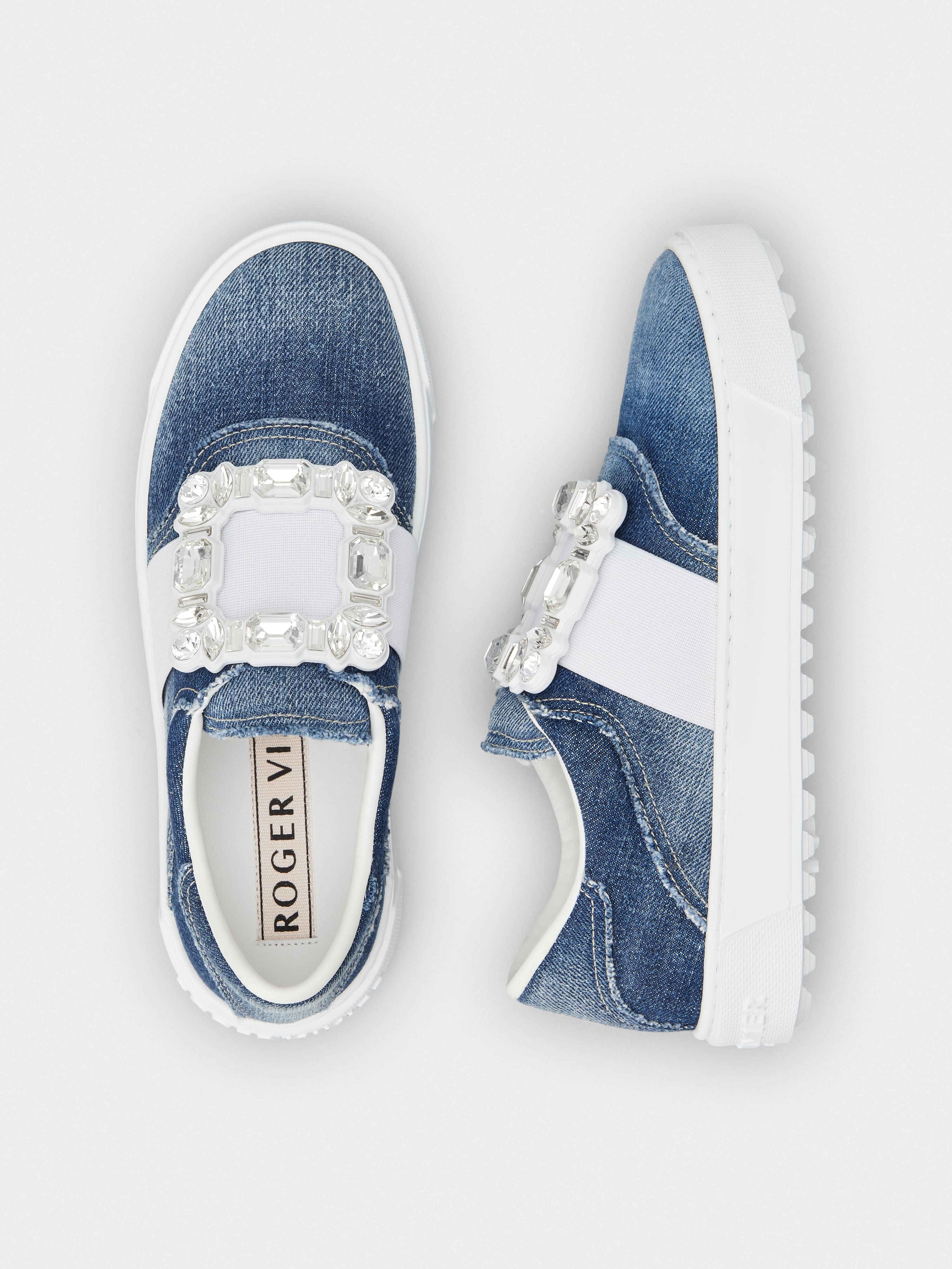 Very Vivier Strass Buckle Sneakers in Denim - 4