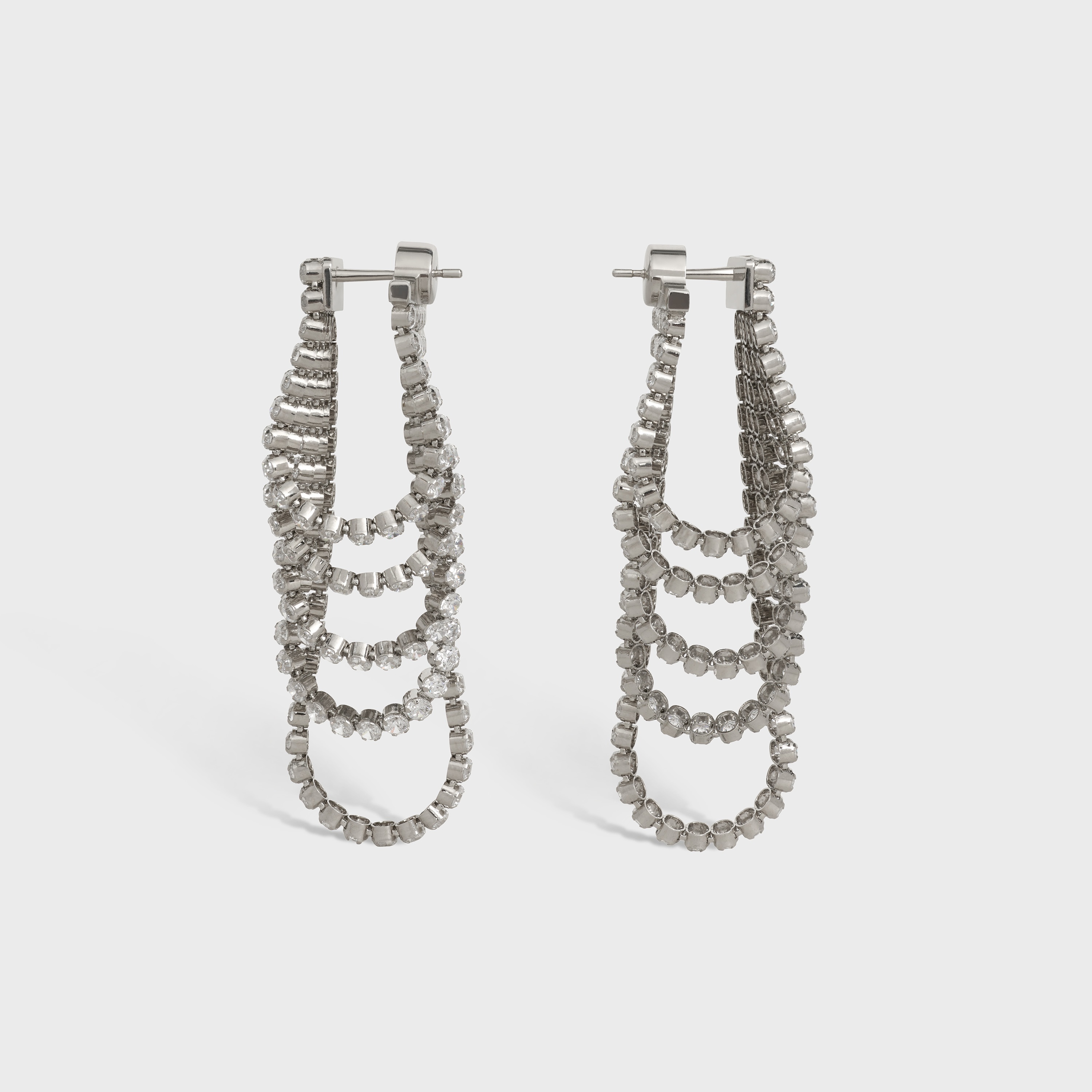 Edwige Cascade Earrings in Brass with Rhodium  Finish and Crystals - 3