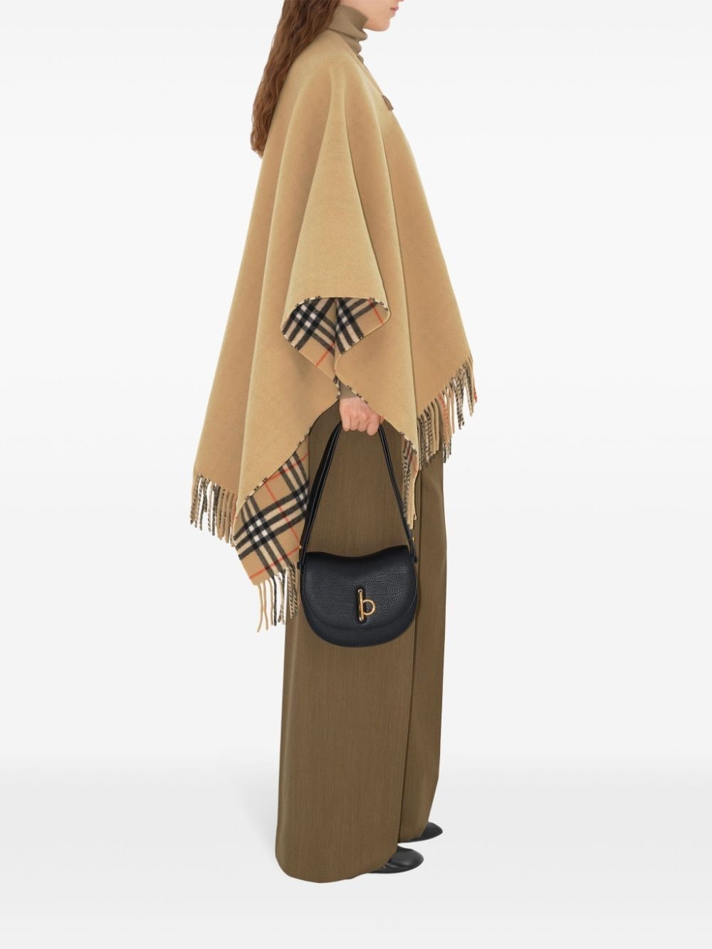 check-pattern wool cape - 3