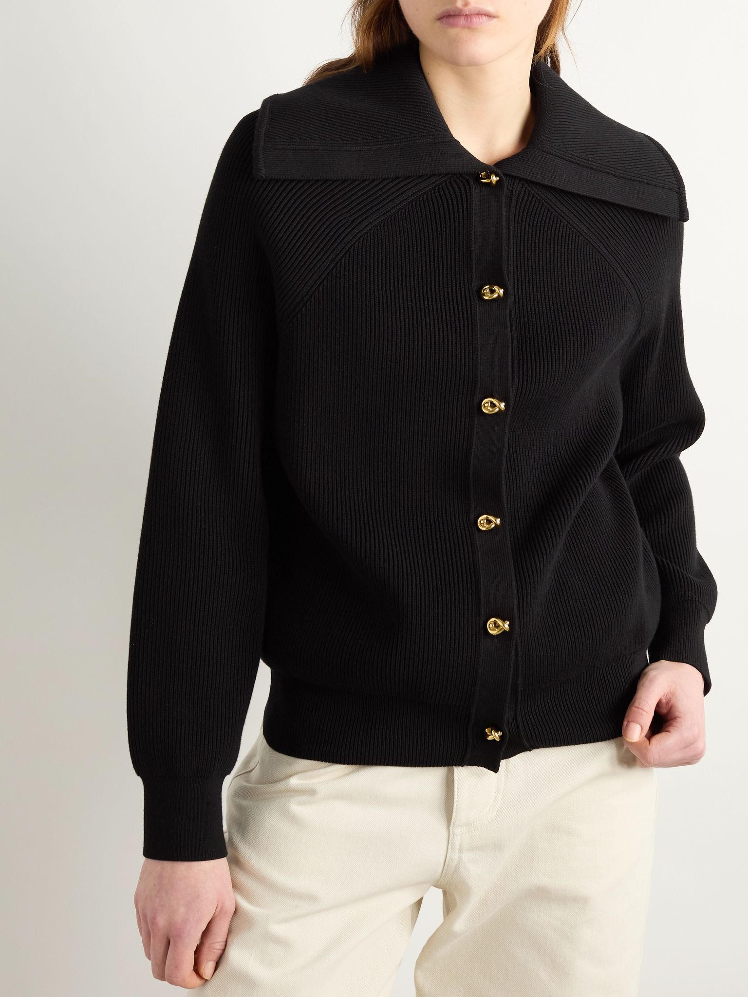 Ribbed cotton cardigan Black - 3