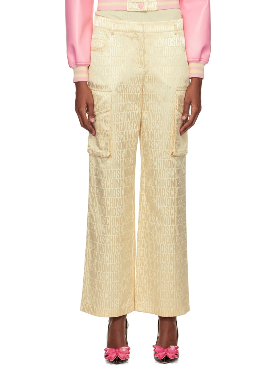 Beige Jacquard Trousers - 1