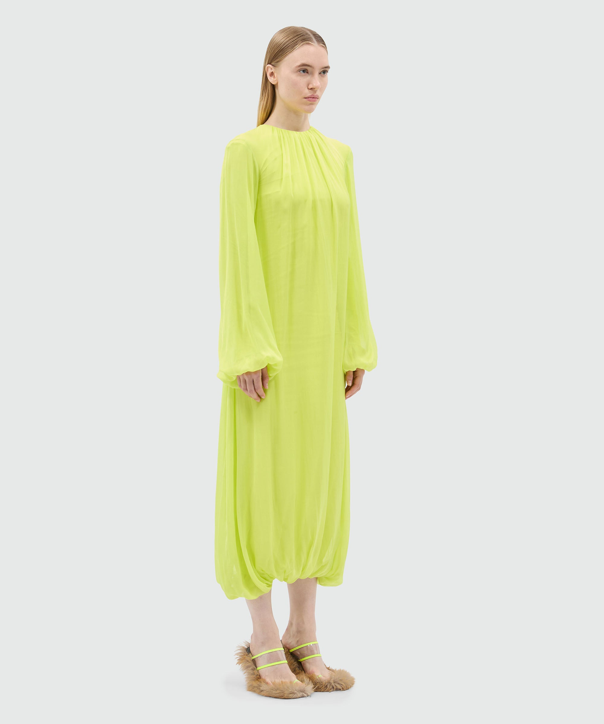Long fluorescent yellow chiffon dress - 4