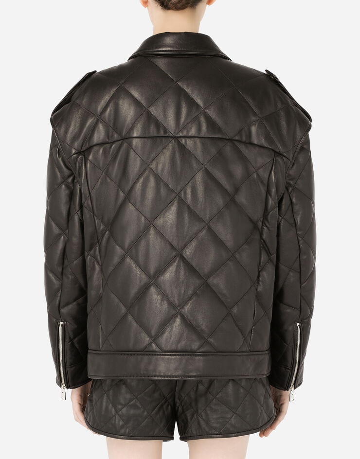 Quilted leather biker jacket with epaulets - 2