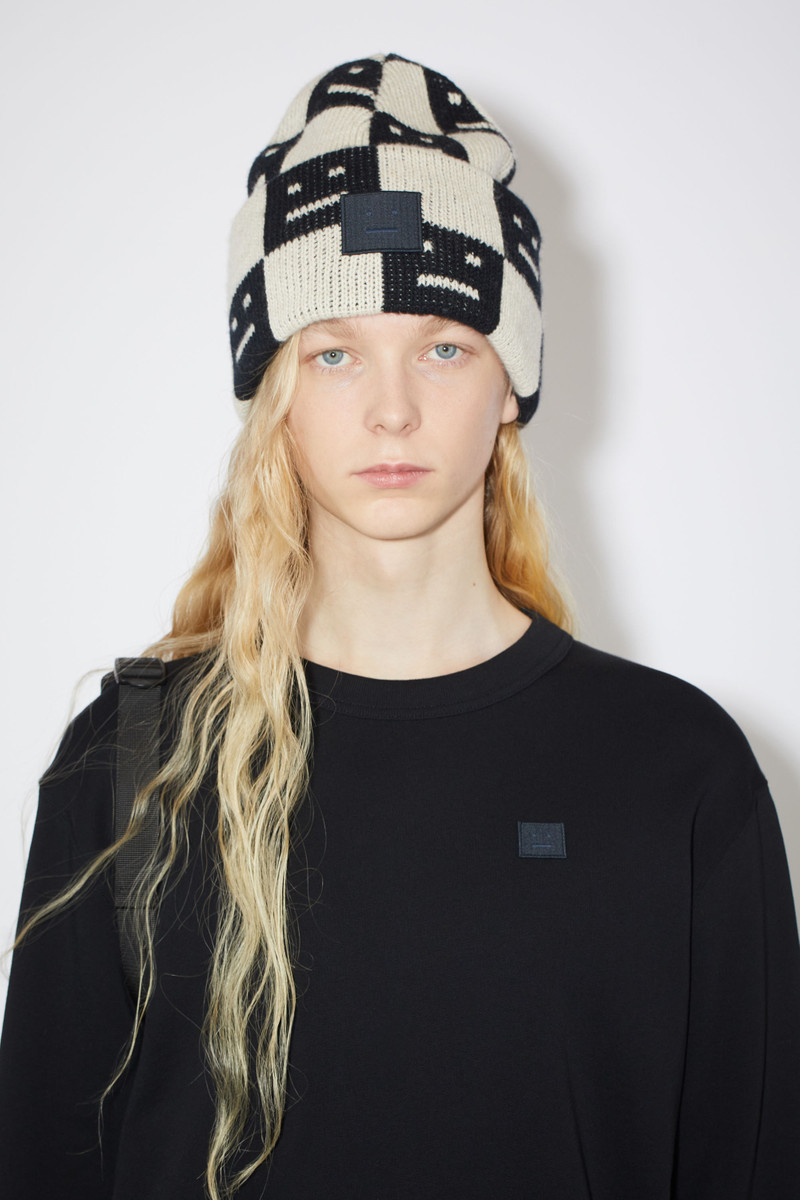 Jacquard knit beanie hat - Black/oatmeal melange 3