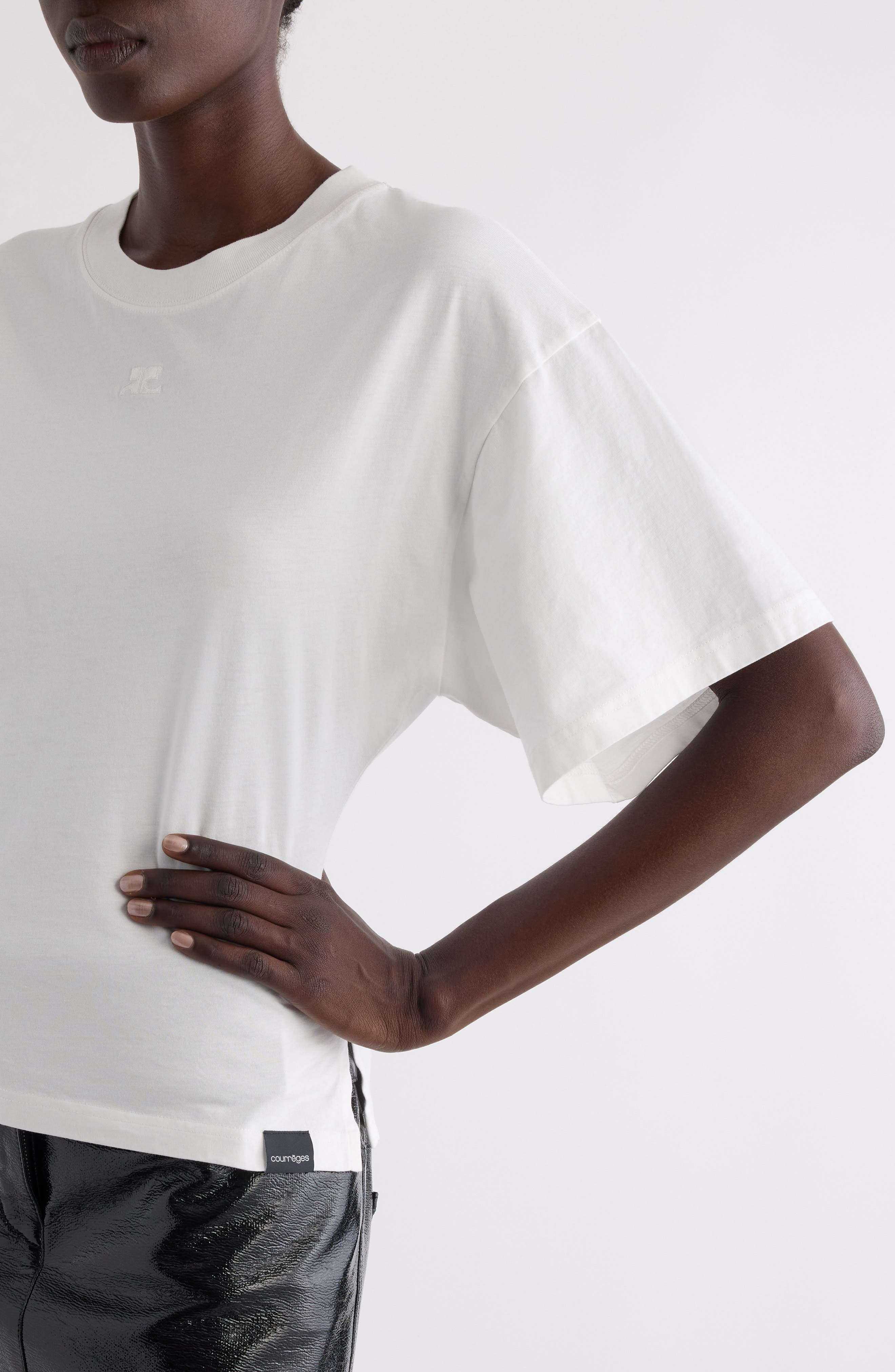 Courrèges Embroidered Logo T-Shirt in Heritage White at Nordstrom - 5