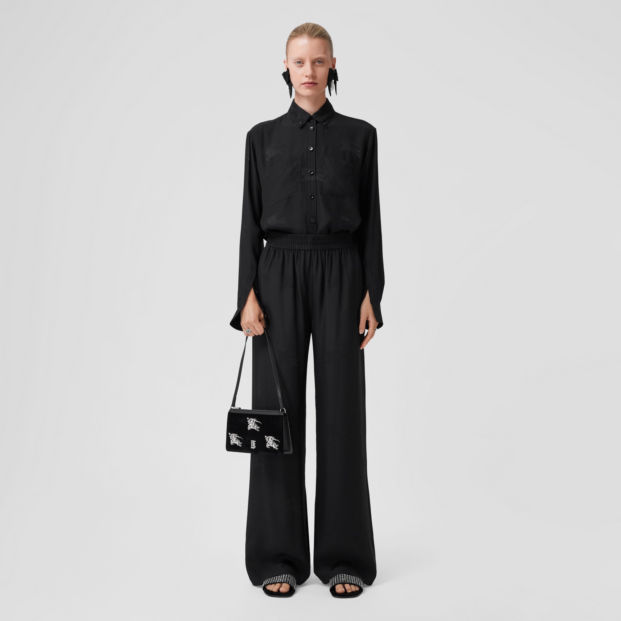 EKD Silk Jacquard Wide-leg Trousers - 4
