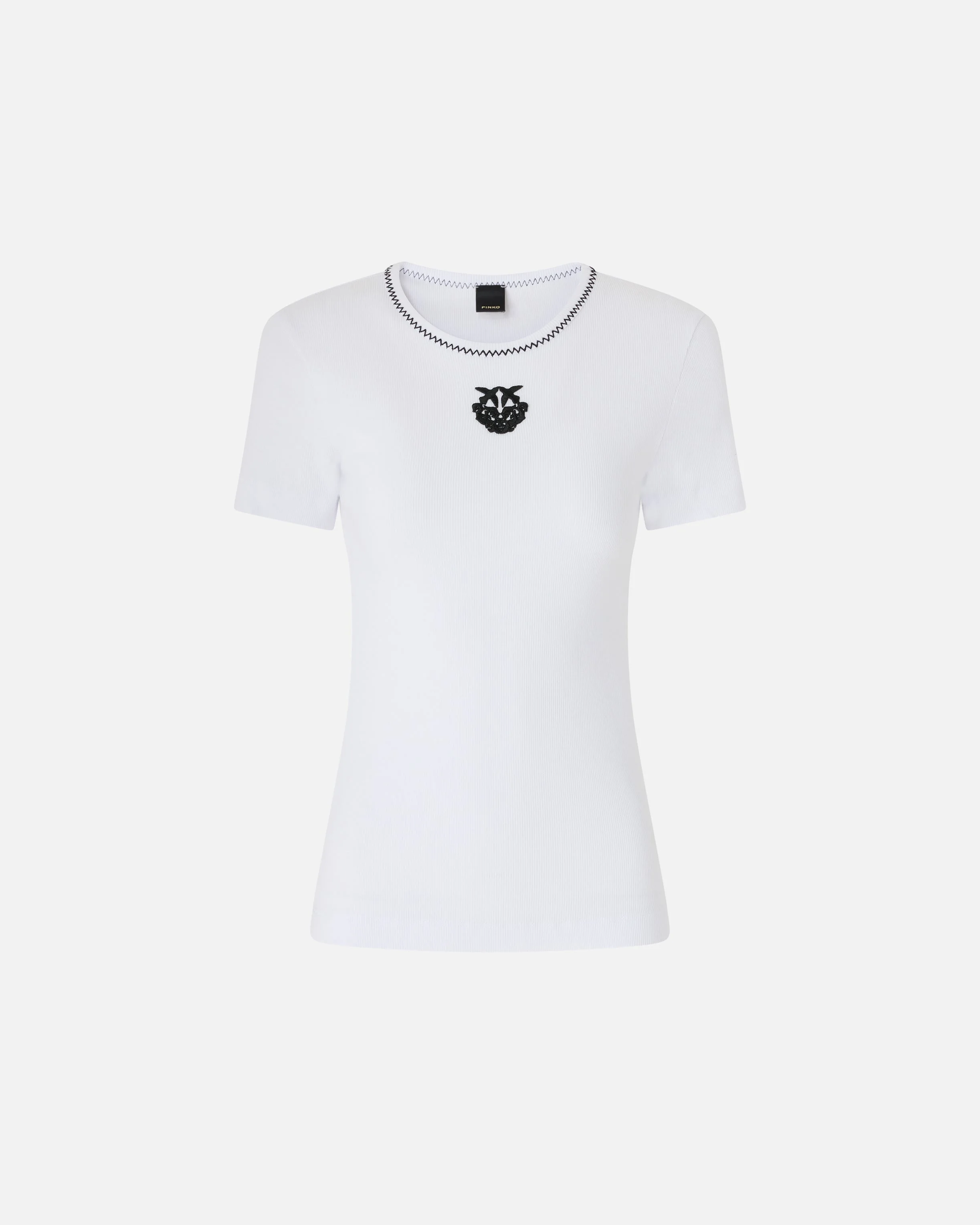 FINE-RIB T-SHIRT WITH LOVE BIRDS EMBROIDERY - 1