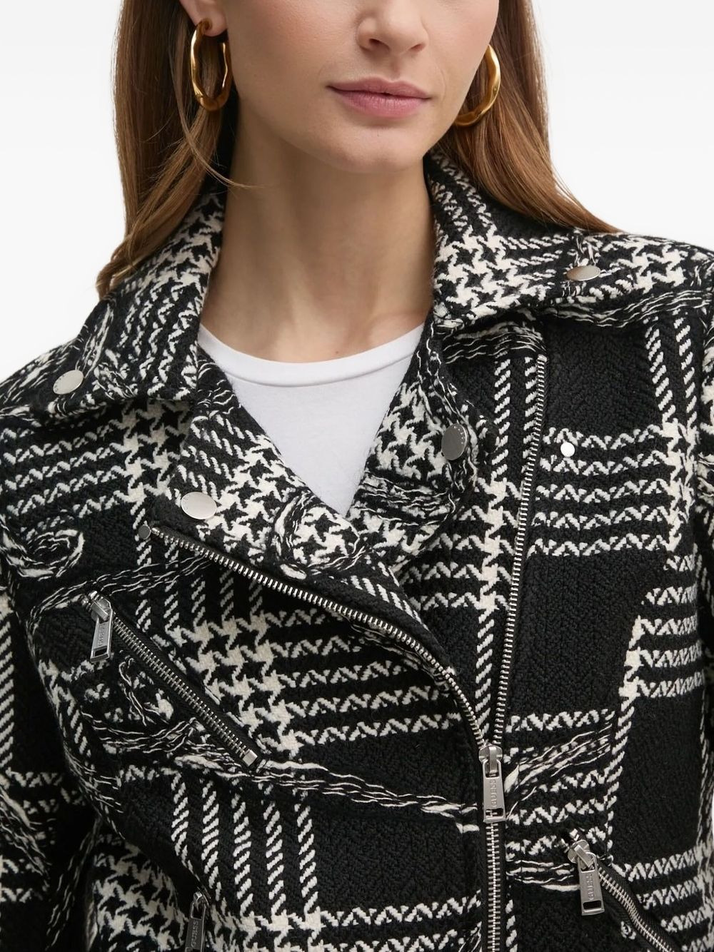 houndstooth-pattern biker jacket - 4