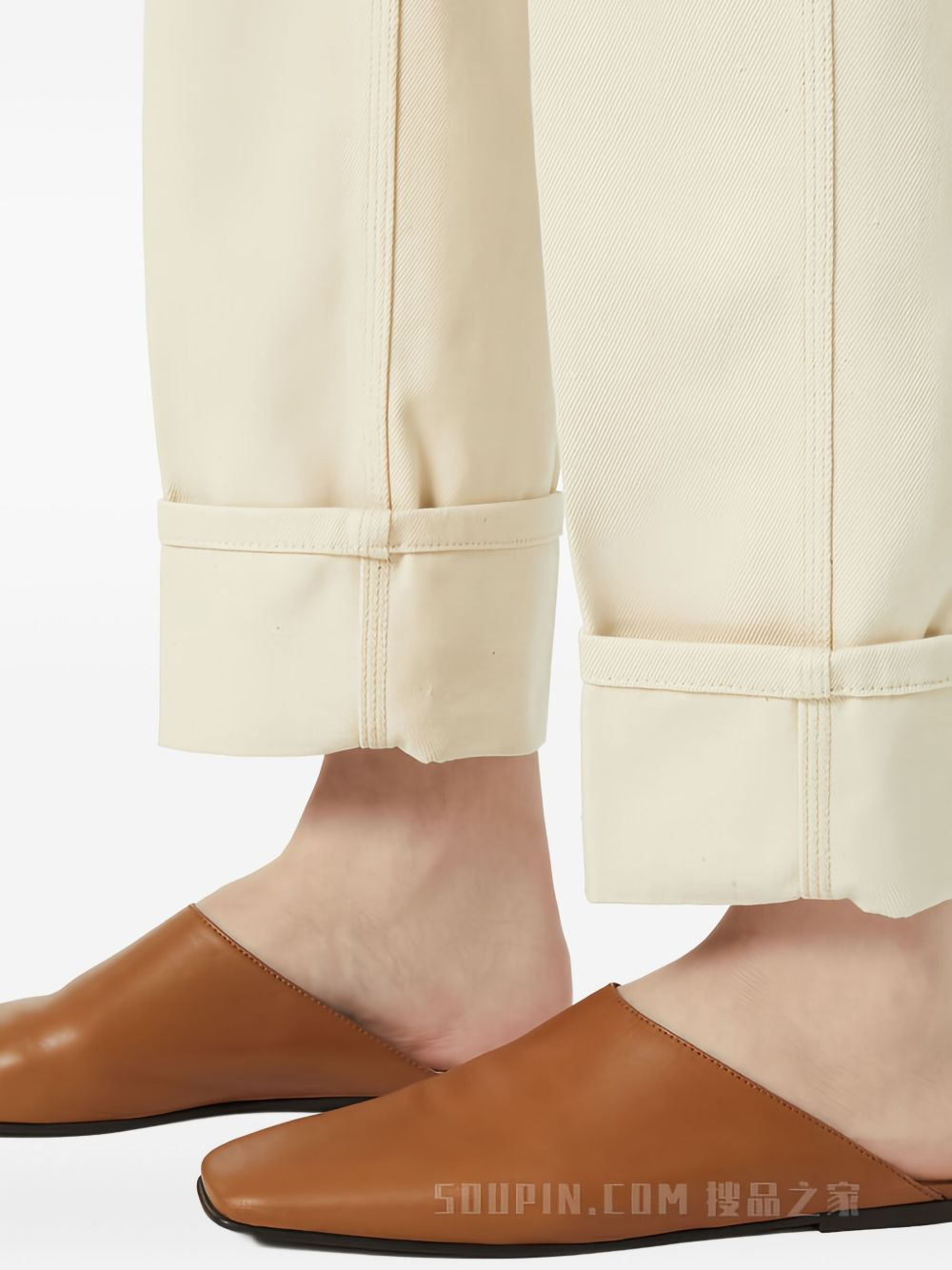 logo-patch cuffed cotton trousers - 4
