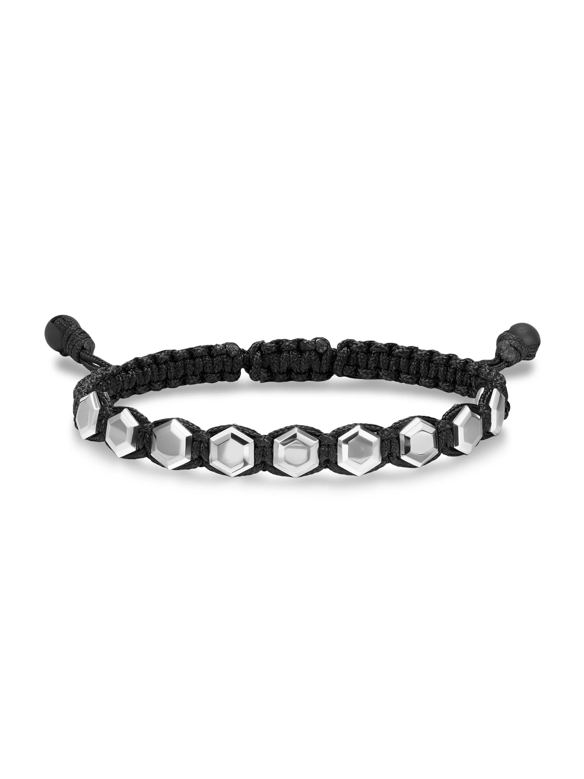 Men's Faceted Woven Bracelet in Sterling Silver - Black Onyx - 1