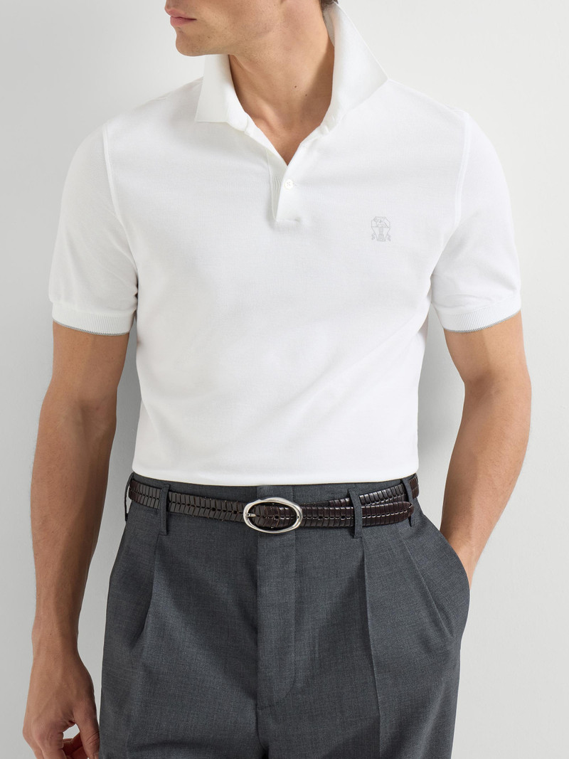 Men's Cotton Piqué Polo Shirt with Logo - White 5