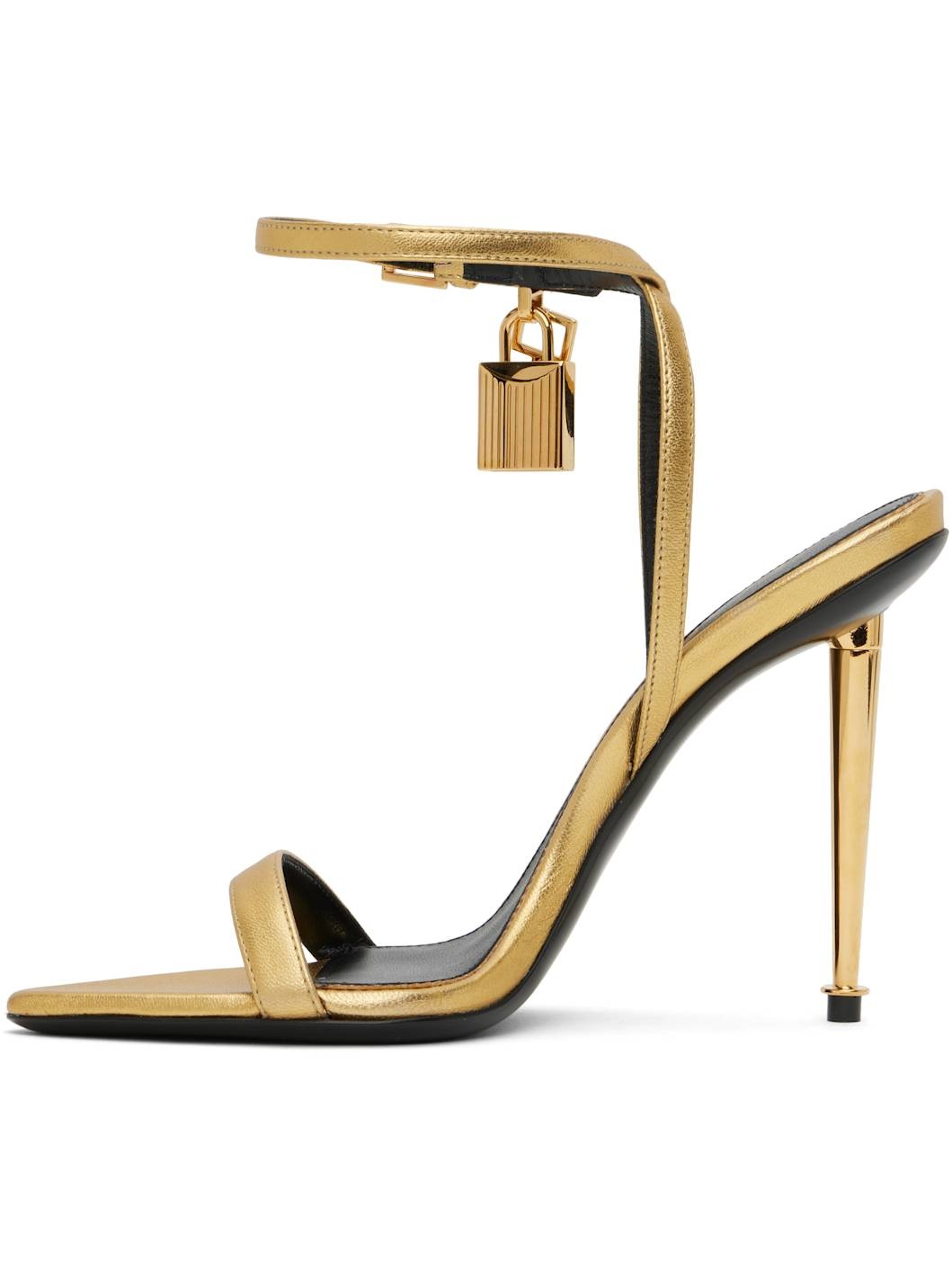 Gold Padlock Pointed Naked Heeled Sandals - 3