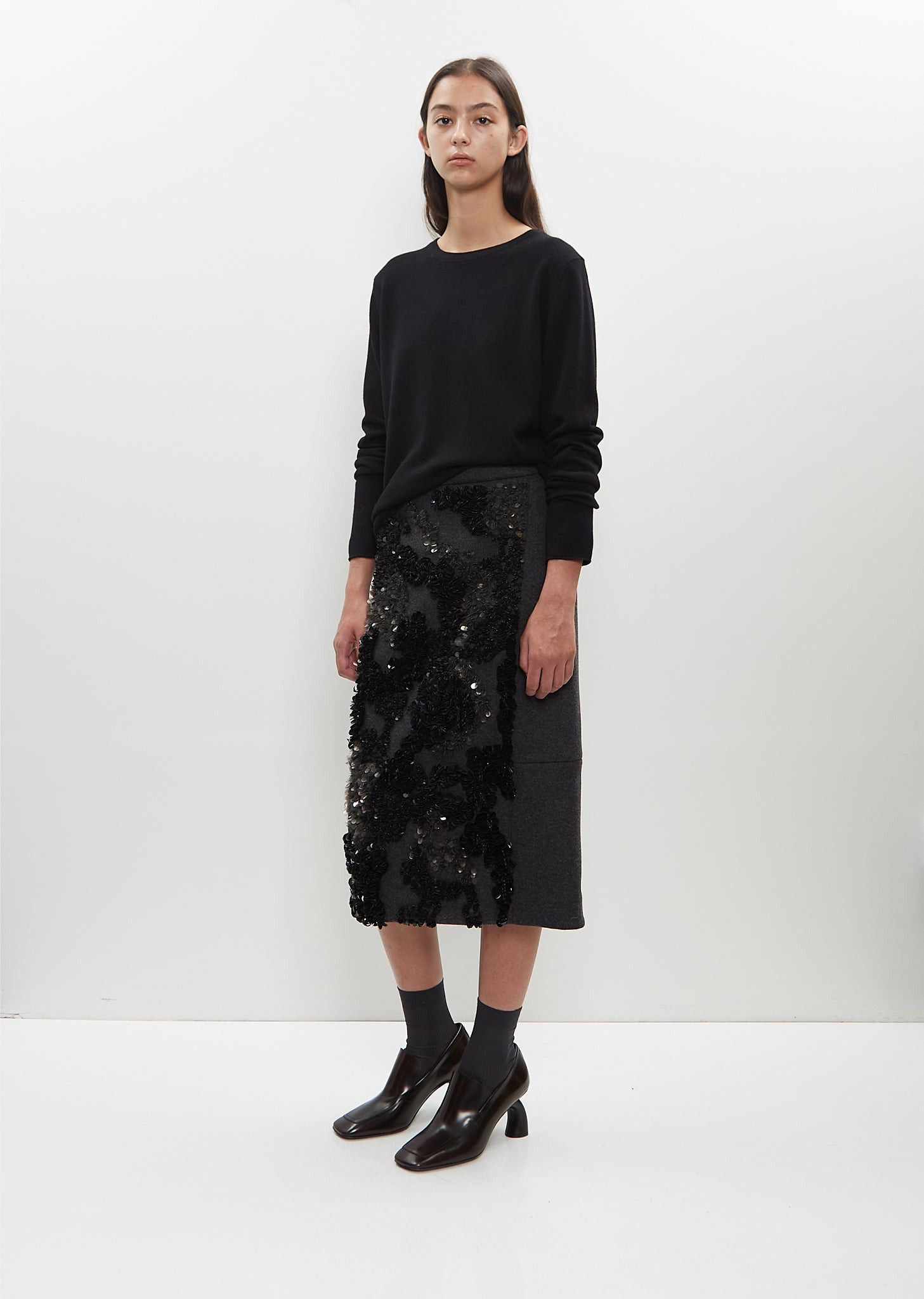 Embellished Wool Midi Skirt - 4