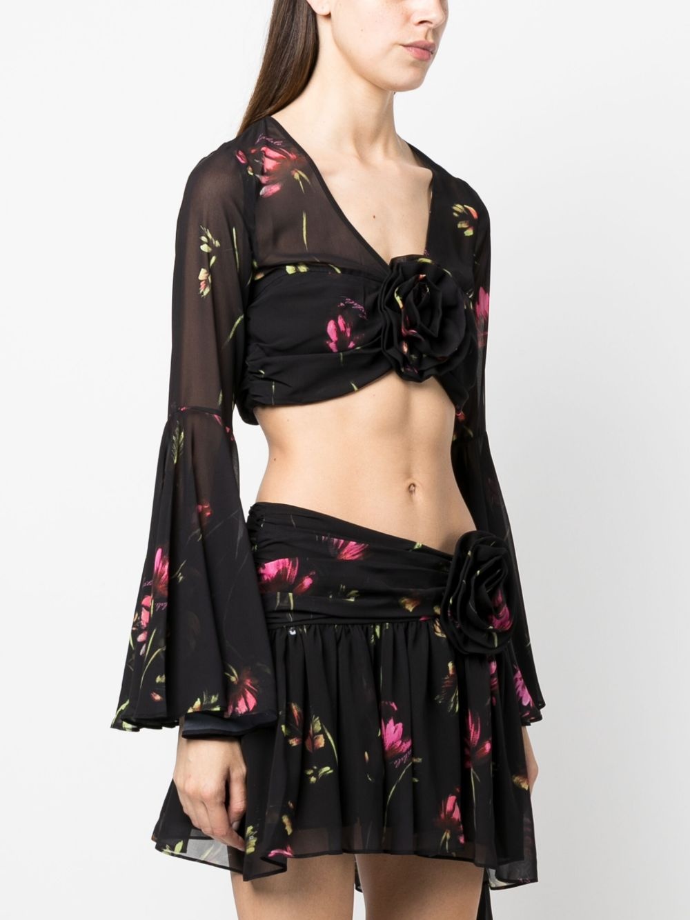 semi-sheer floral-print cropped blouse - 3