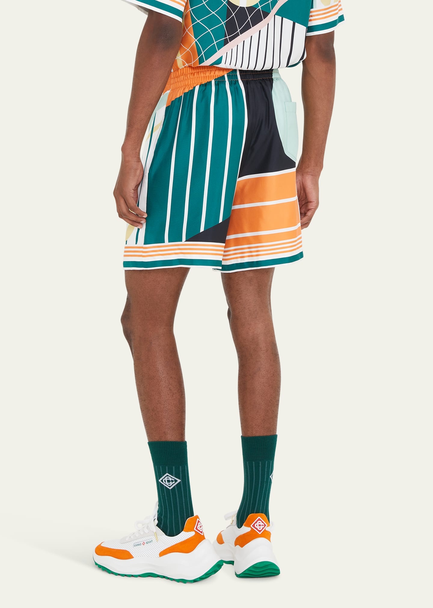 Men's Abstract Tennis-Print Silk Shorts - 3