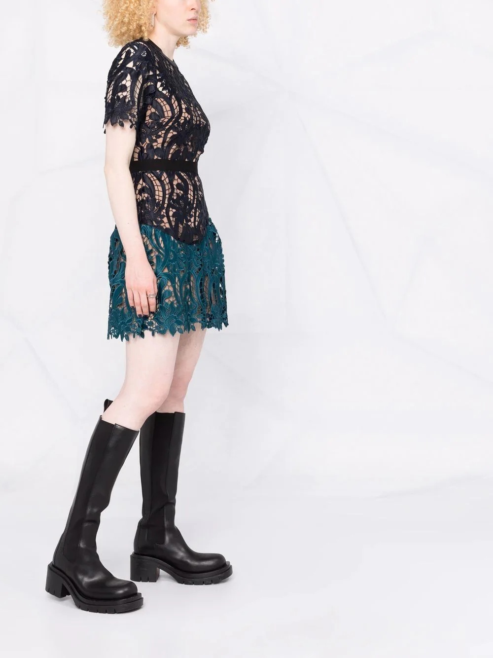 two-tone guipure lace minidress - 6