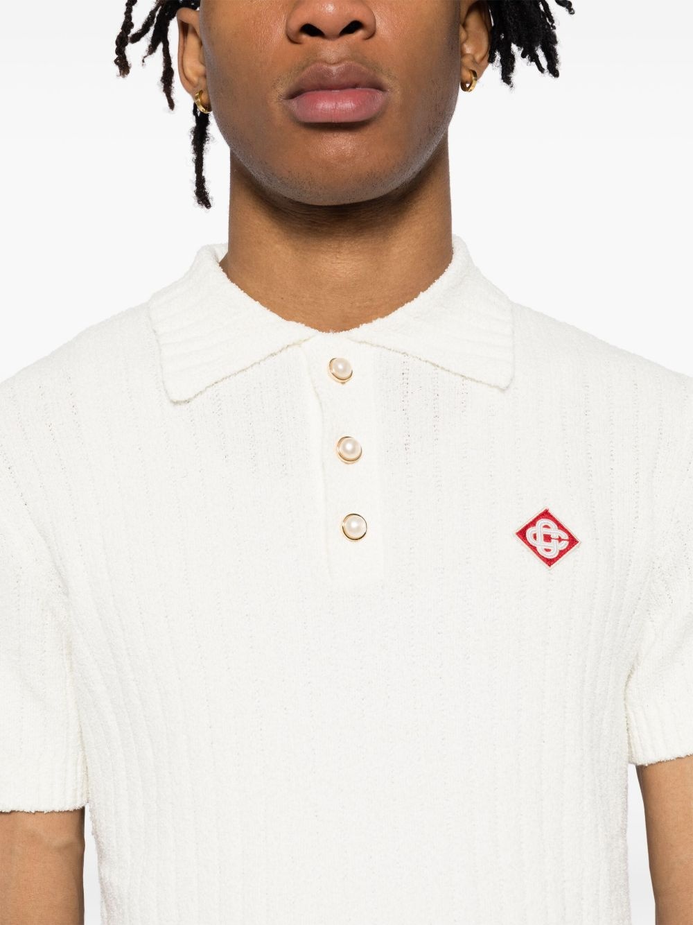 logo-embroidered bouclé polo shirt - 5