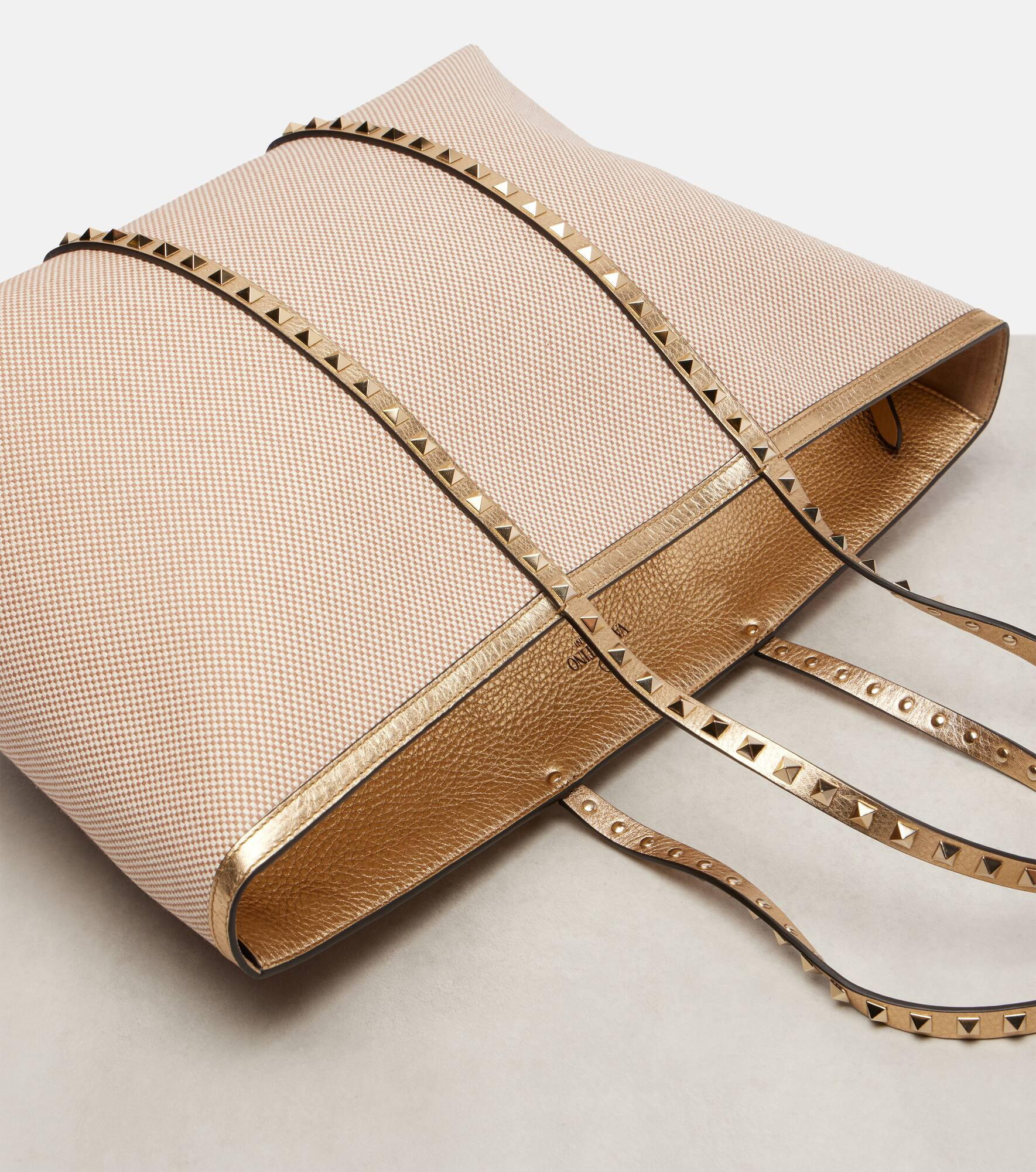 Rockstud Large leather and canvas tote bag - 6