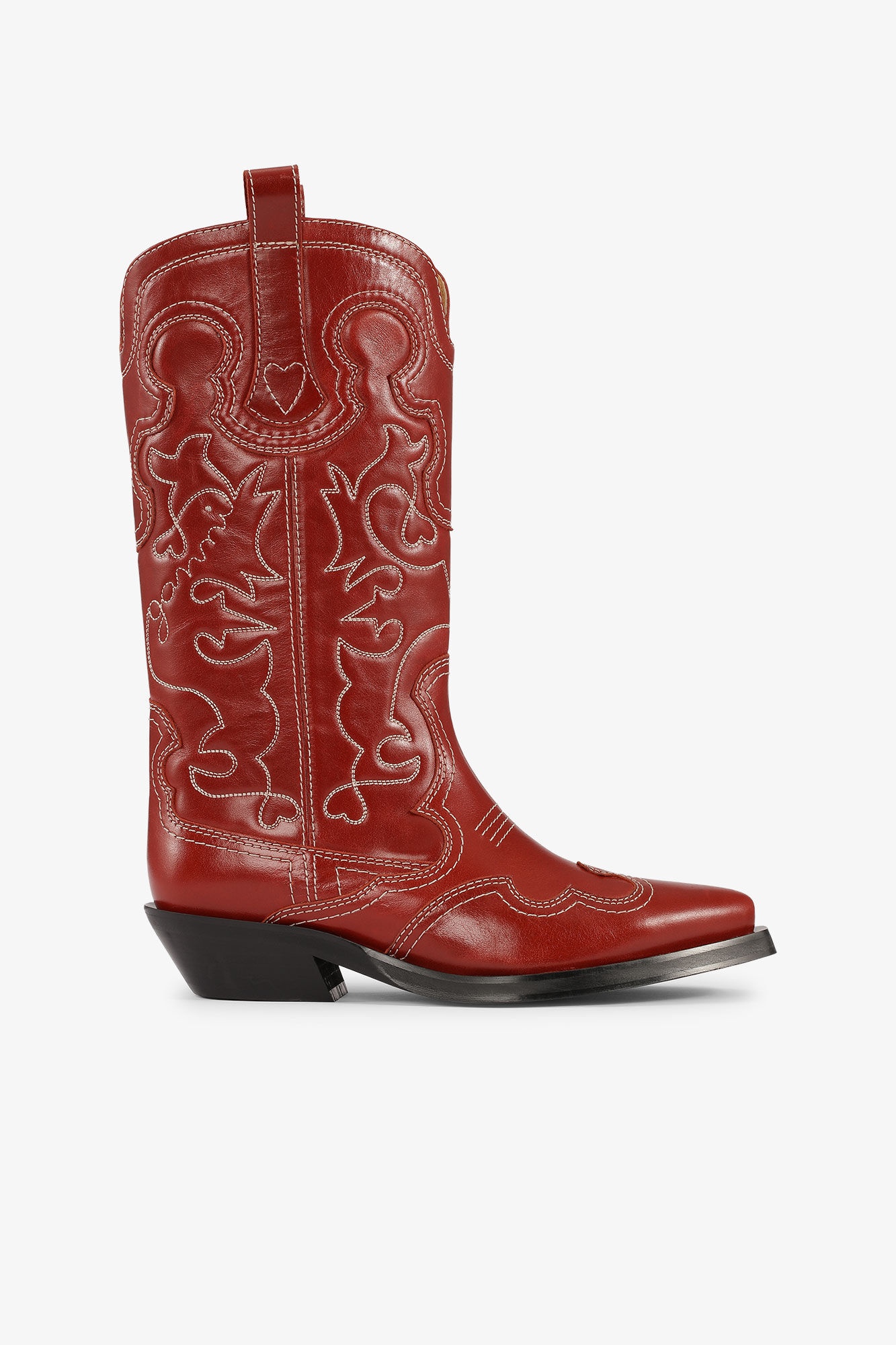 RED MID SHAFT EMBROIDERED WESTERN BOOTS - 1