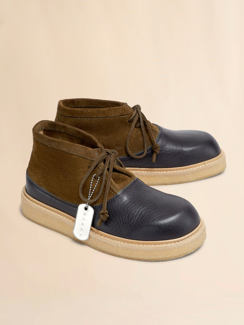BLACK AND GREEN LEATHER DESERT BOOT WITH PARA RUBBER SOLE - 4