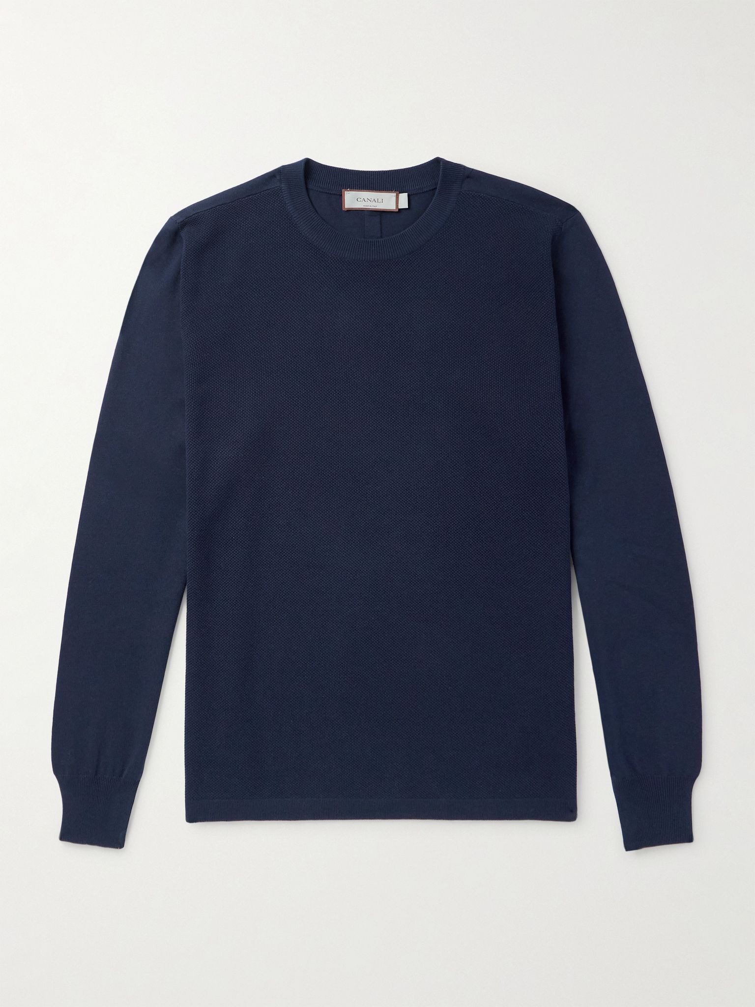 Cotton-Piqué Sweater Navy - 1