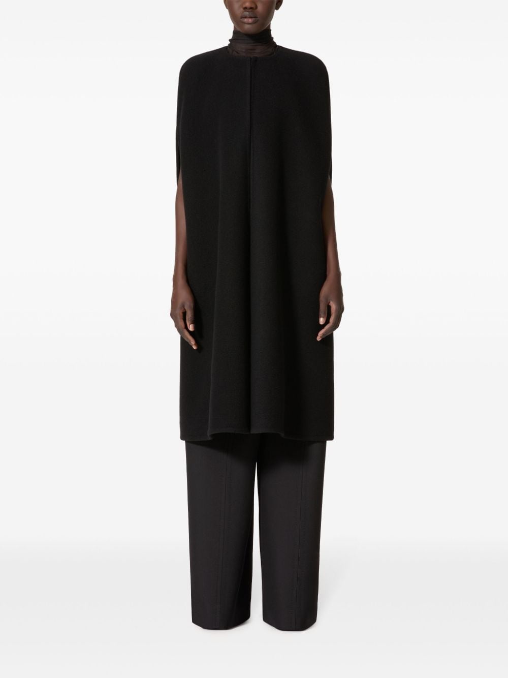 crew-neck cape coat - 3
