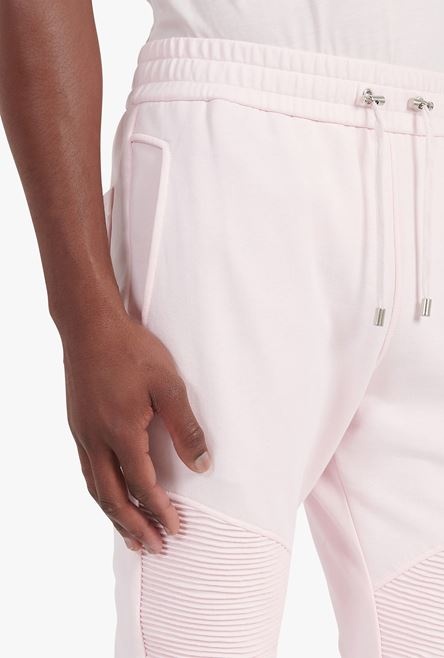 Pale pink eco-designed cotton sweatpants with silver-tone Balmain logo print - 8