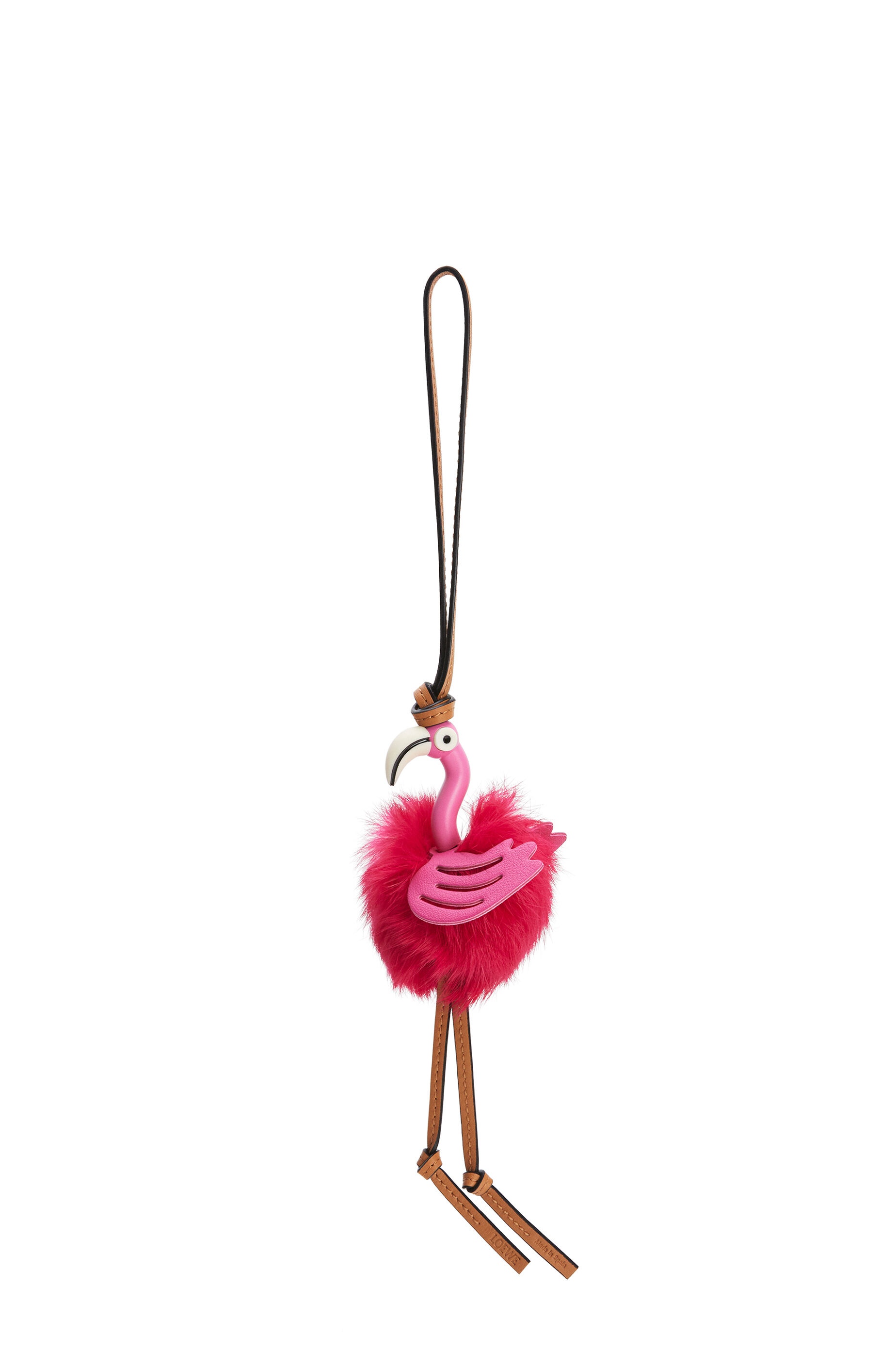 Flamingo charm in feathers and calfskin - 1