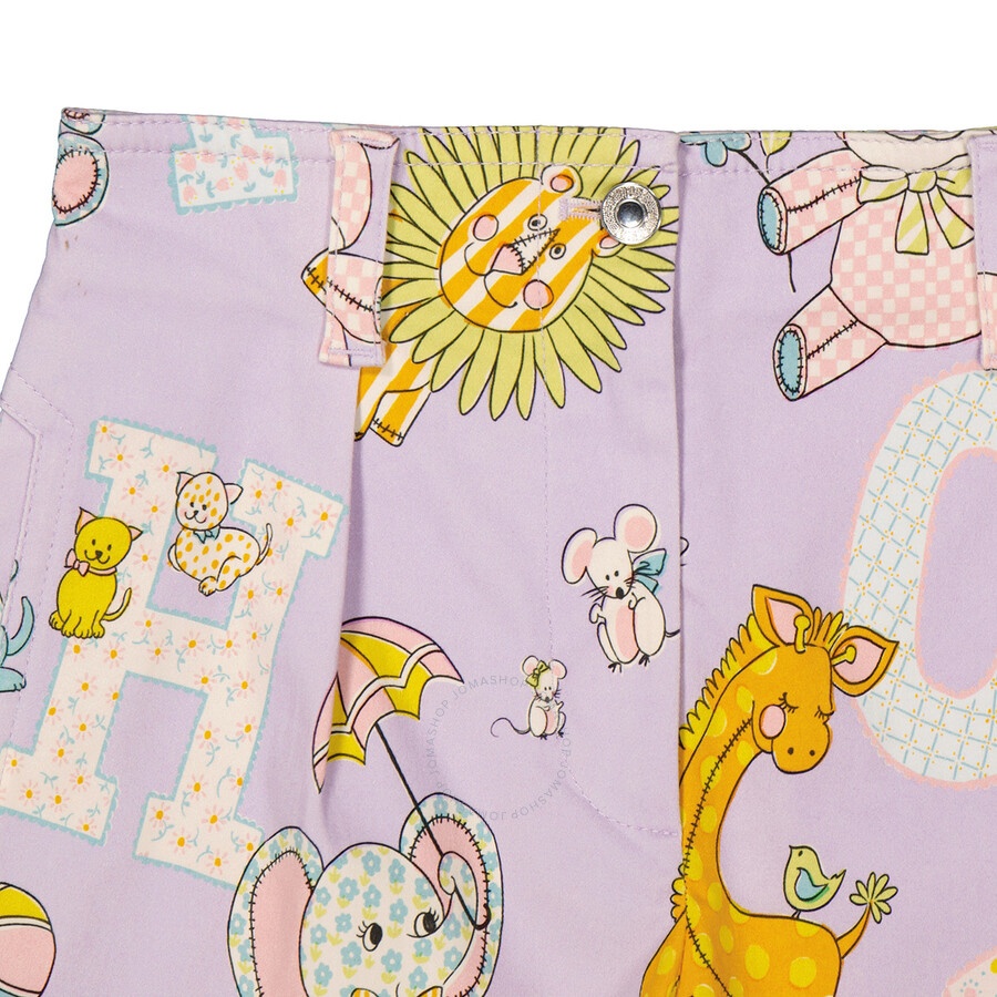 Moschino Ladies Purple All Over Logo Circus Print Shorts, Brand Size 38 (US Size 4) - 7