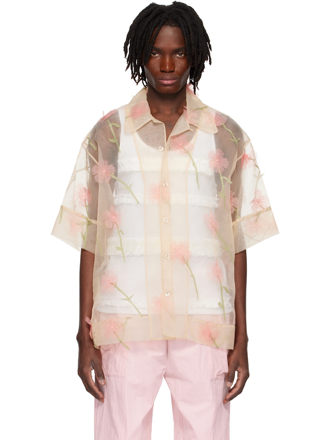Beige Carnation Organza Boxy Shirt - 1