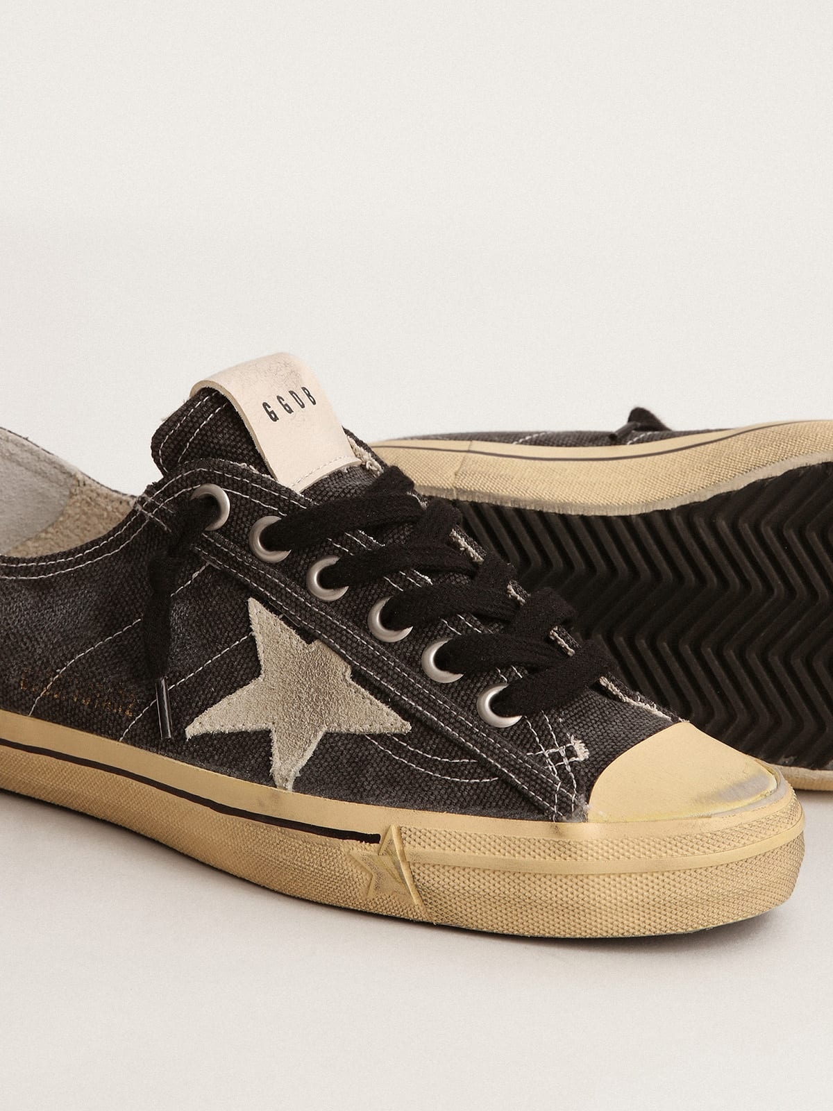 V-Star LTD sneakers in black canvas with ice-gray suede star and heel tab - 3