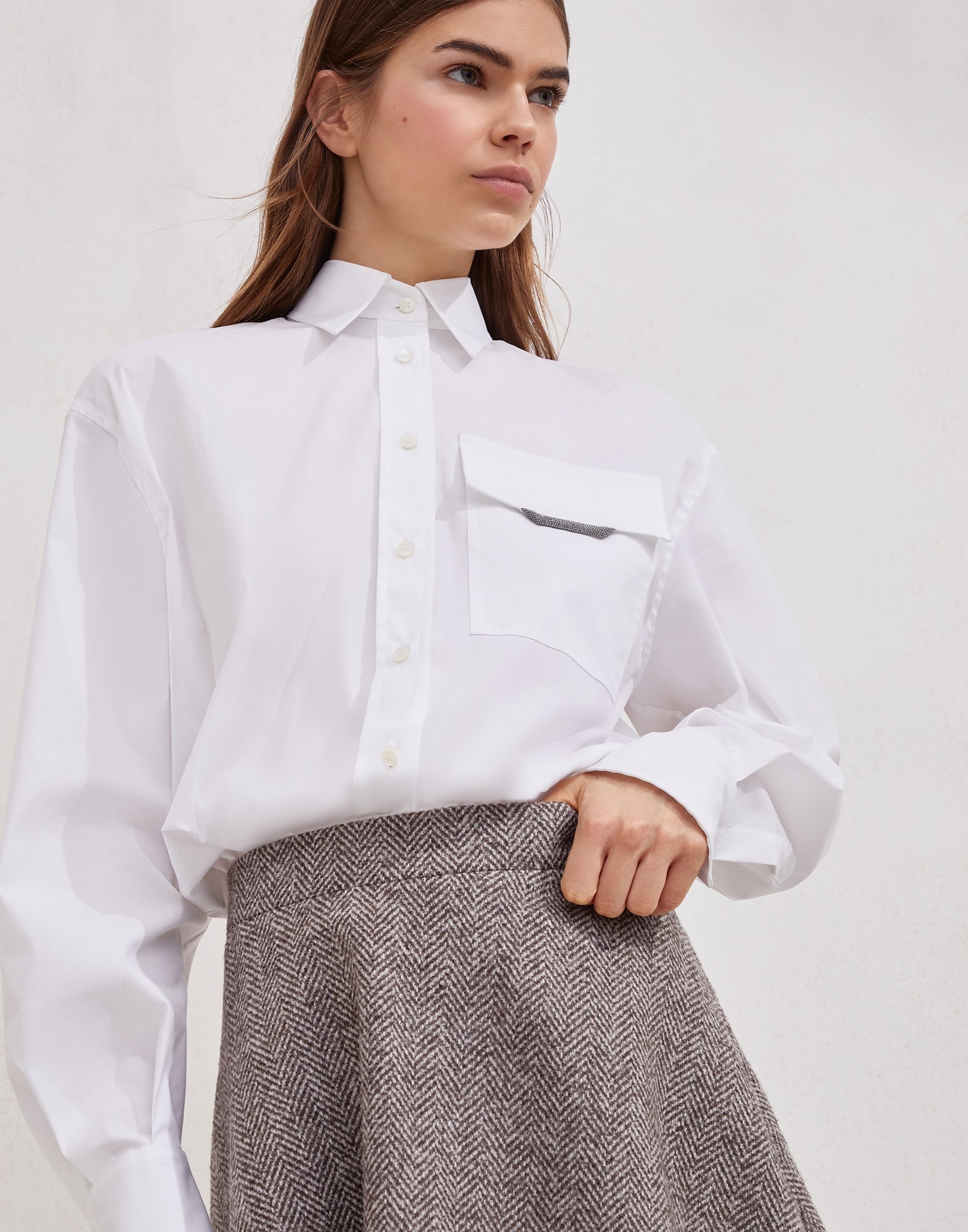Virgin wool herringbone tweed mini circle skirt - 3